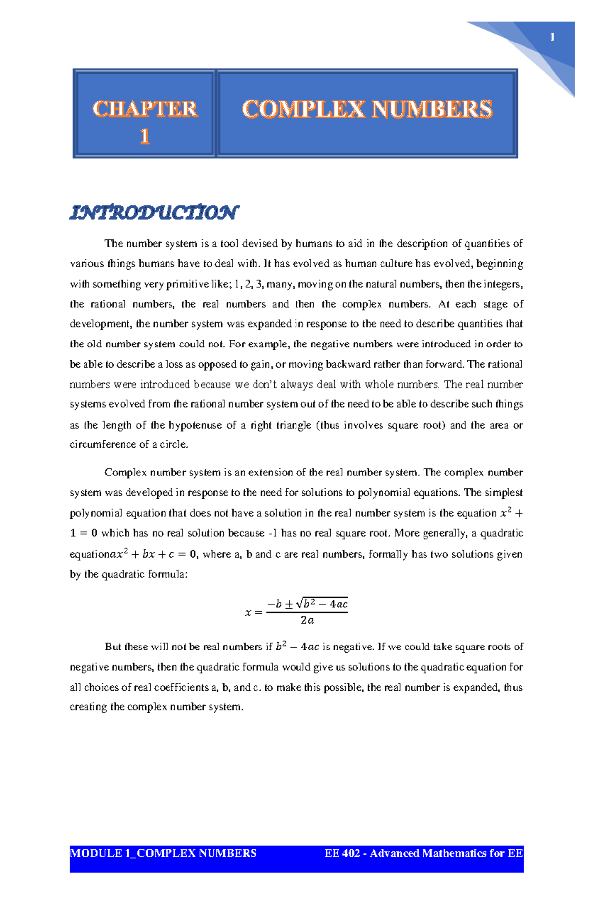 Module 1. Complex Numbers - The number system is a tool devised by ...
