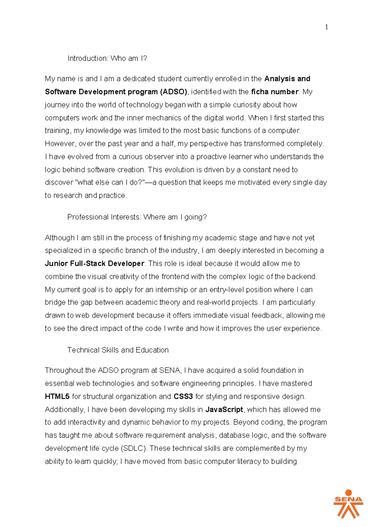 ADSO Program: Personal Journey and Future Goals in Tech - Studocu