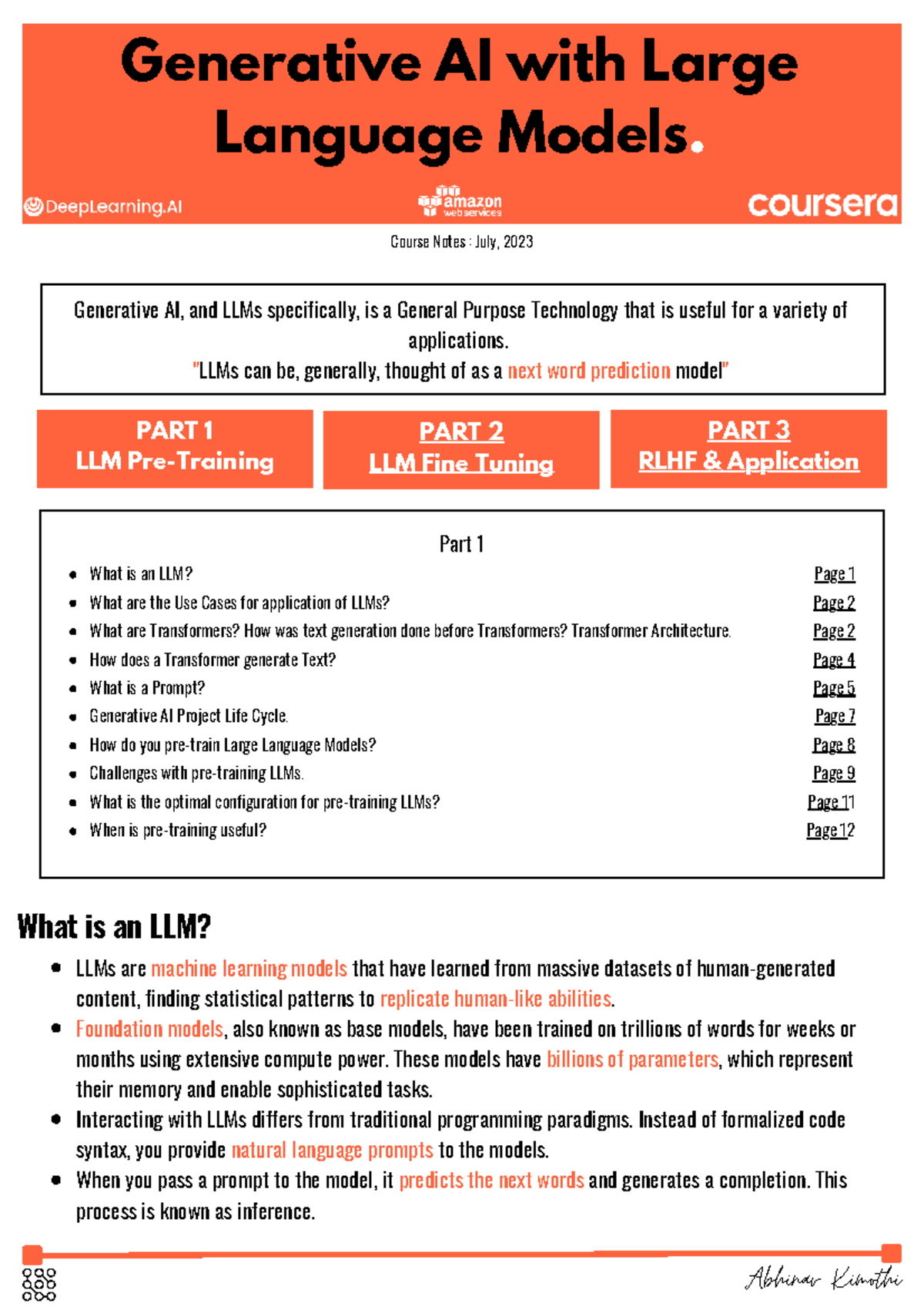 Generative AI with LLMs: Comprehensive Course Notes (July 2023) - Studocu