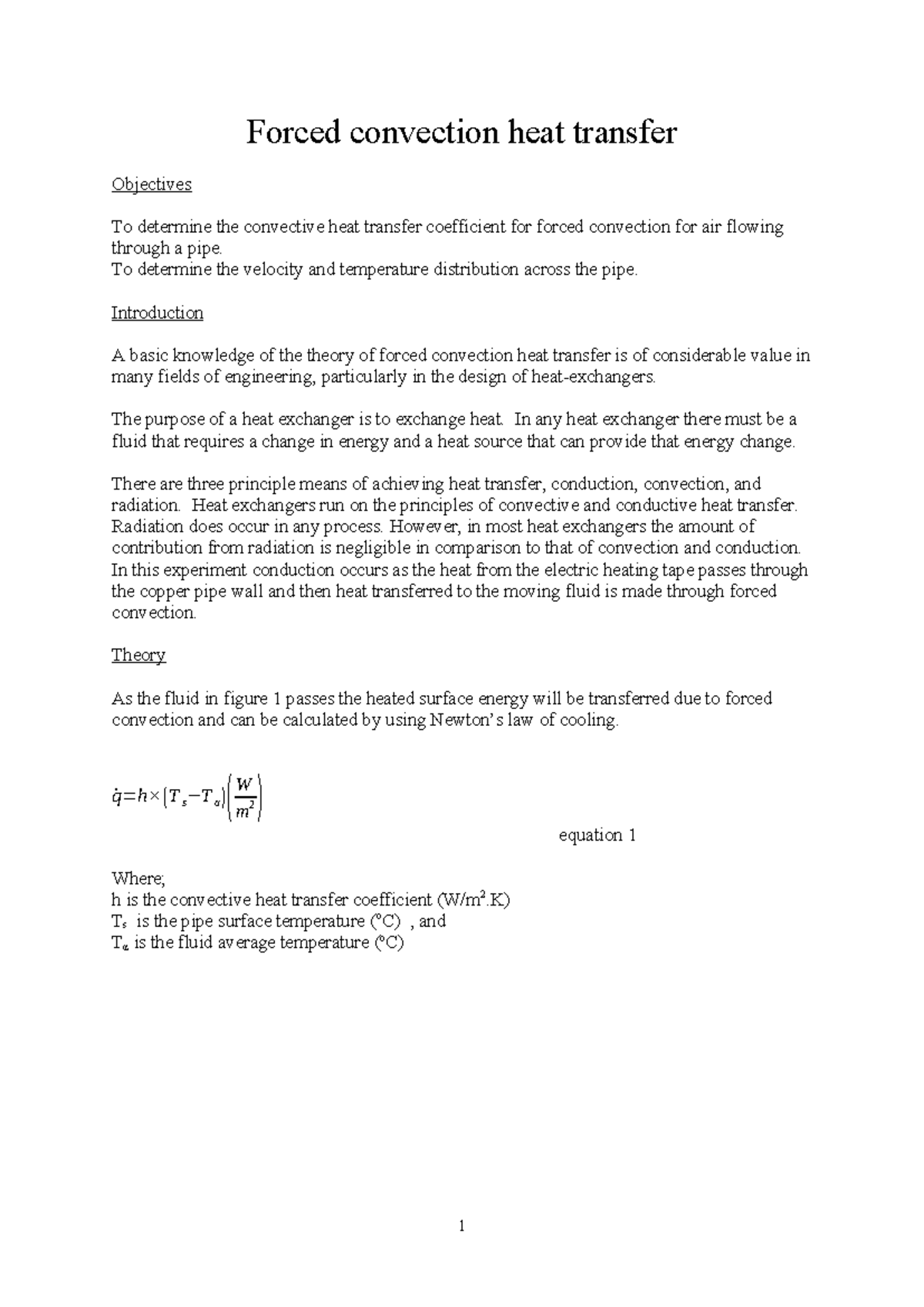 Forced Convection Heat Transfer Analysis - Experiment & Results - Studocu