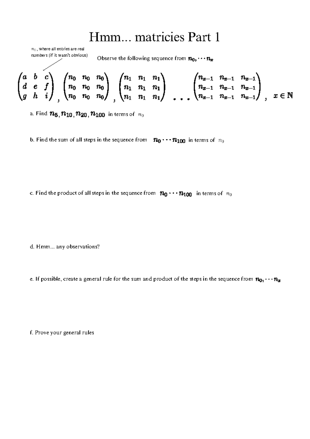 Mathematics 101: Matrix Sequences and General Rules (Part 1) - Studocu