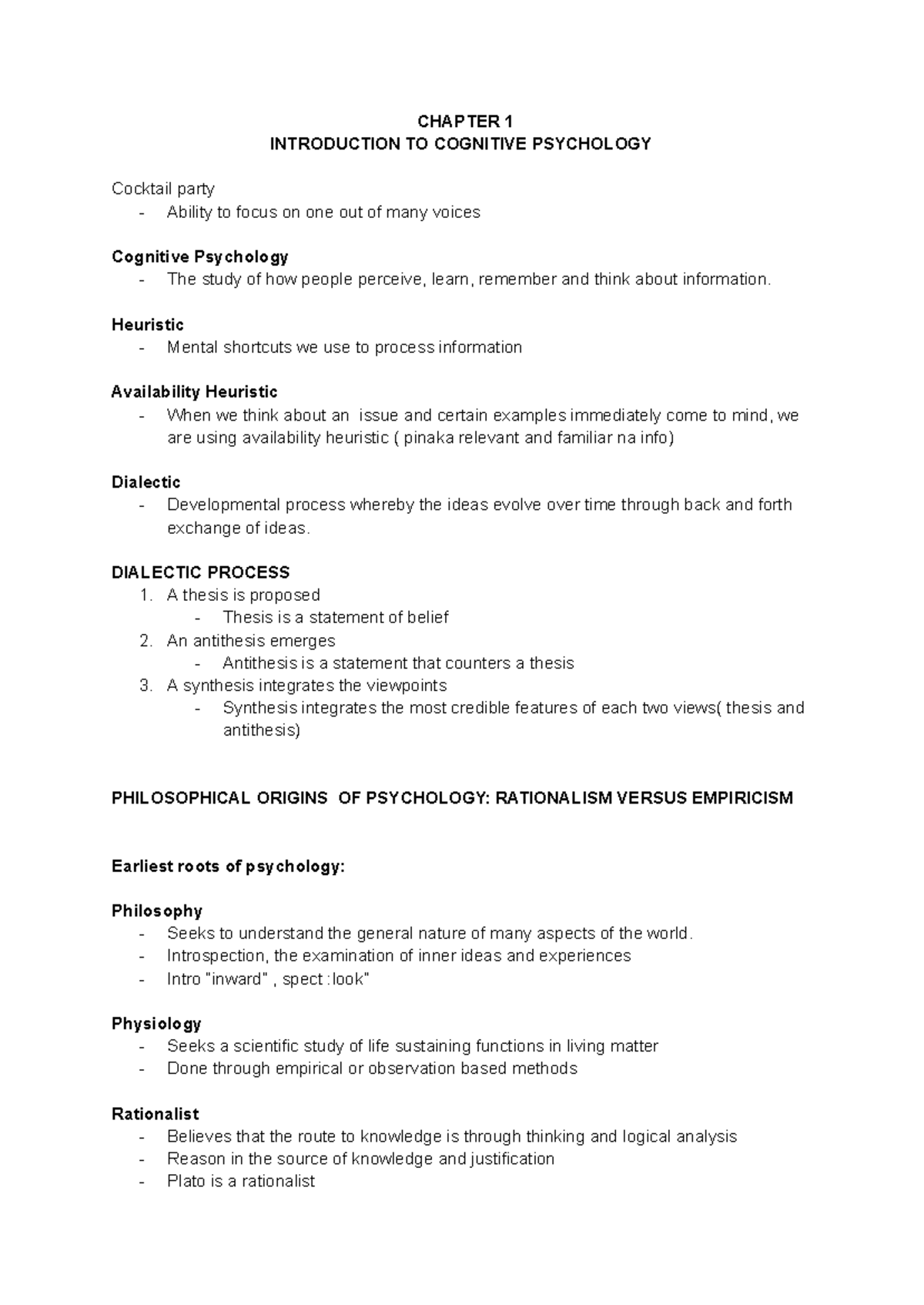 CHAPTER 1: INTRODUCTION TO COGNITIVE PSYCHOLOGY - KEY CONCEPTS AND ...