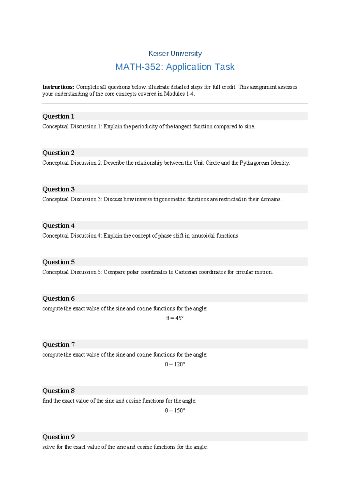 Trigonometry Application Task Instructions (Course Code: 96669445 ...
