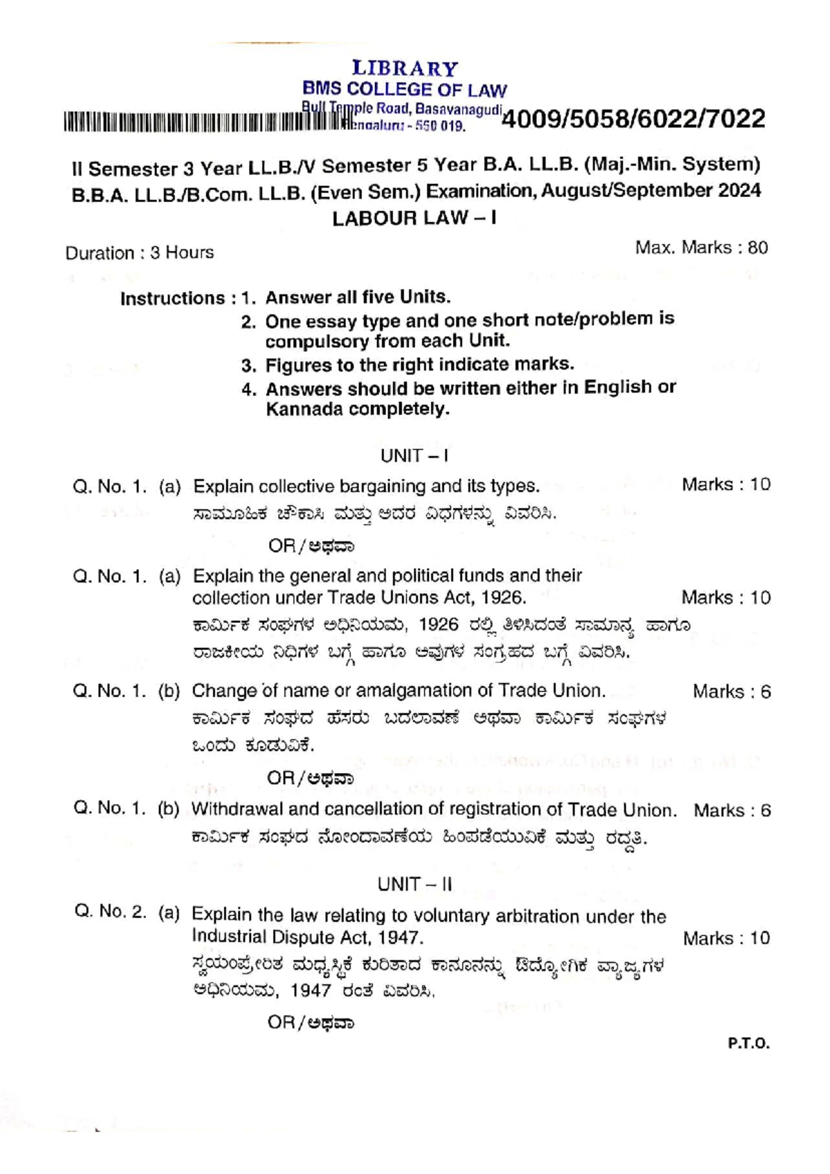 PROPERTY LAW II Sem Exam Qn Paper - BMS College of Law 2024 - Studocu
