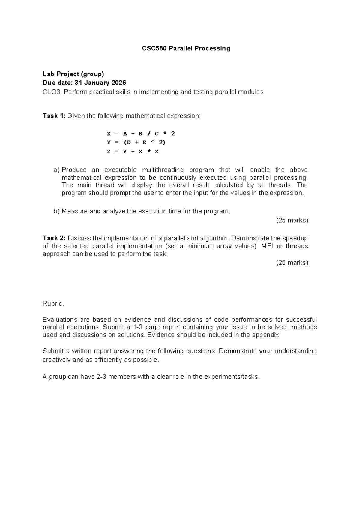 CSC580 Parallel Processing Lab Project Report - Jan 2026 - Studocu