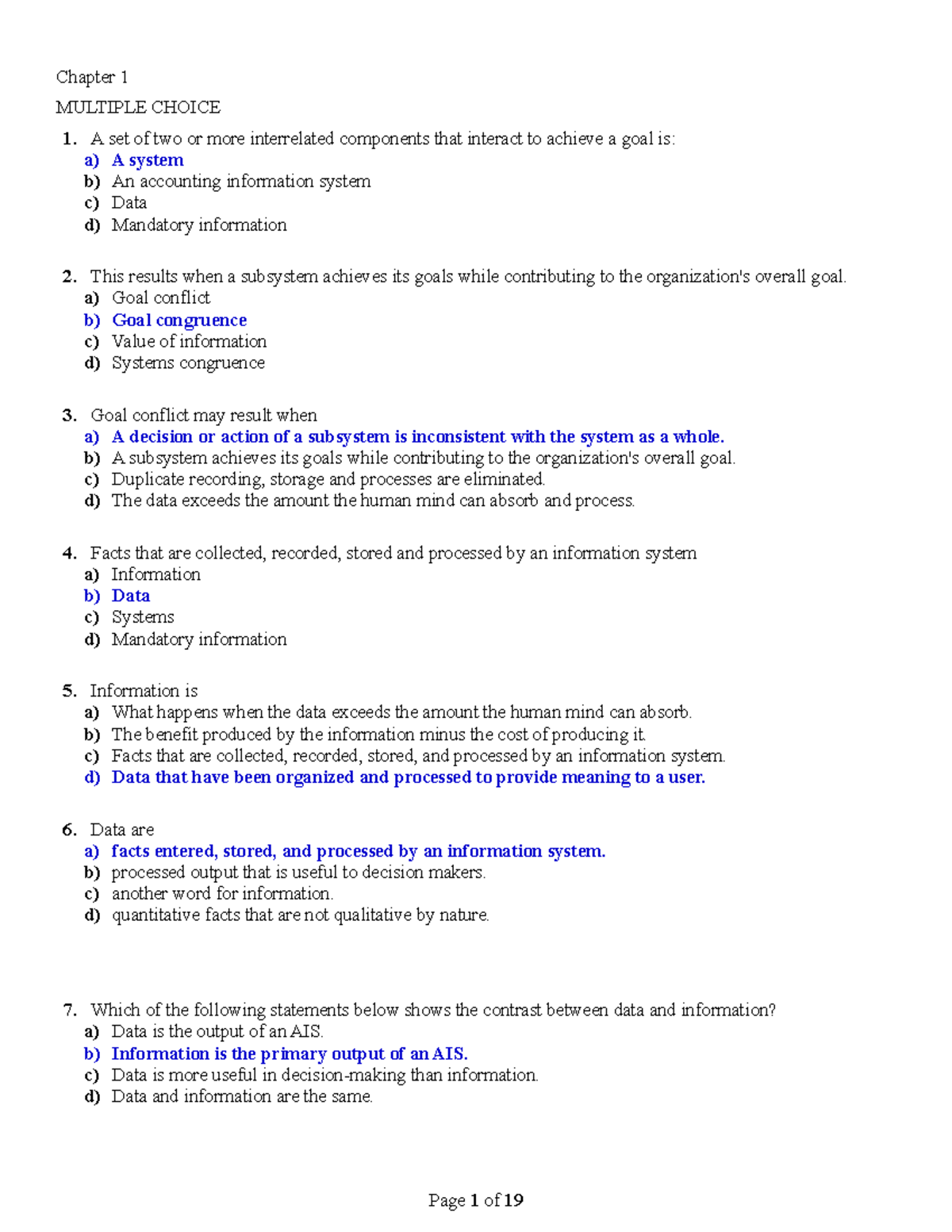 Test Bank Ch01 - notes for chapter 1 - Chapter 1 MULTIPLE CHOICE A set ...