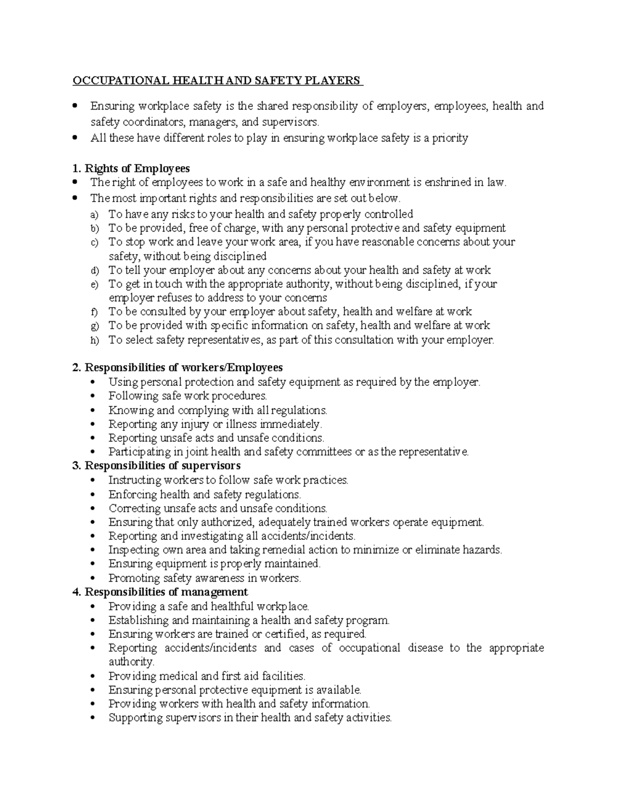 OHS Roles and Responsibilities: Ensuring Workplace Safety - Studocu