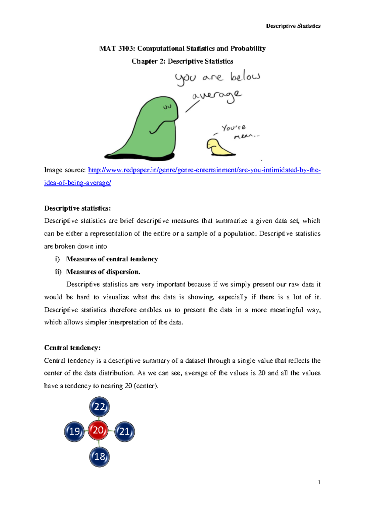 MAT 3103: Chapter 2 Summary of Descriptive Statistics Concepts - Studocu