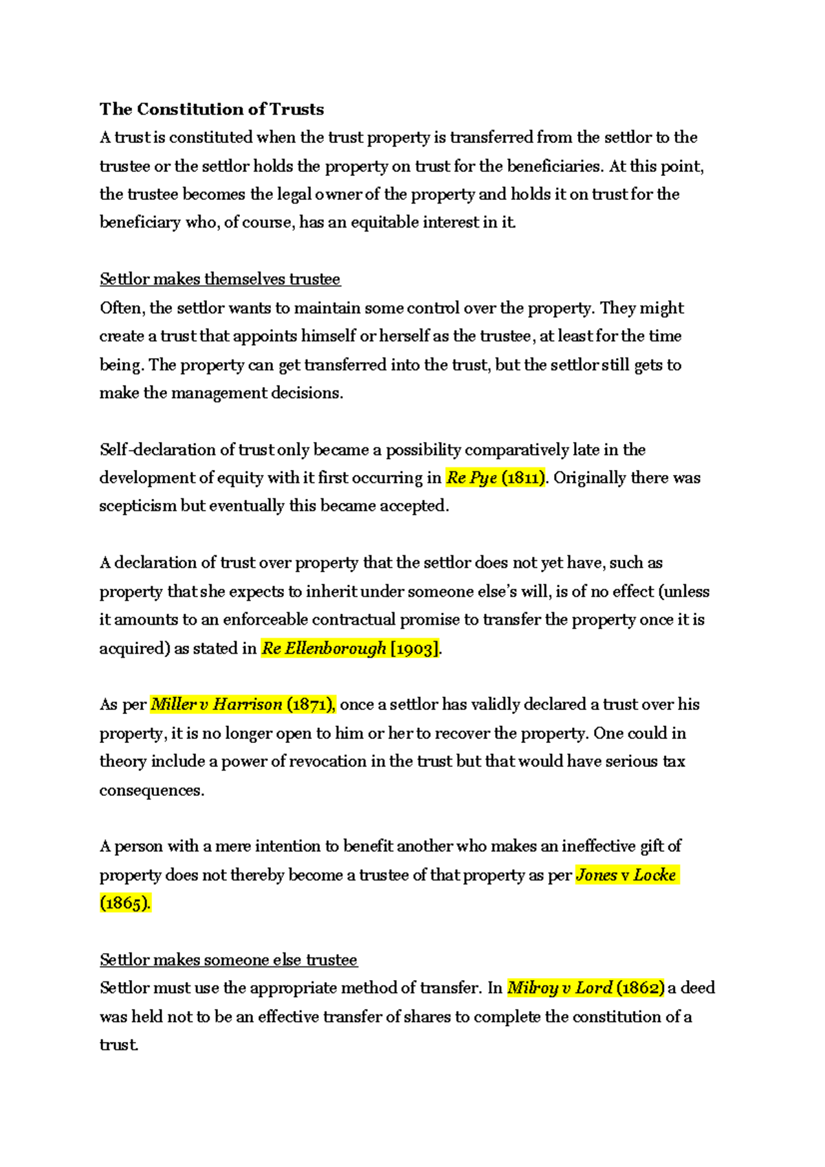 Constitution of Trusts notes - The Constitution of Trusts A trust is ...