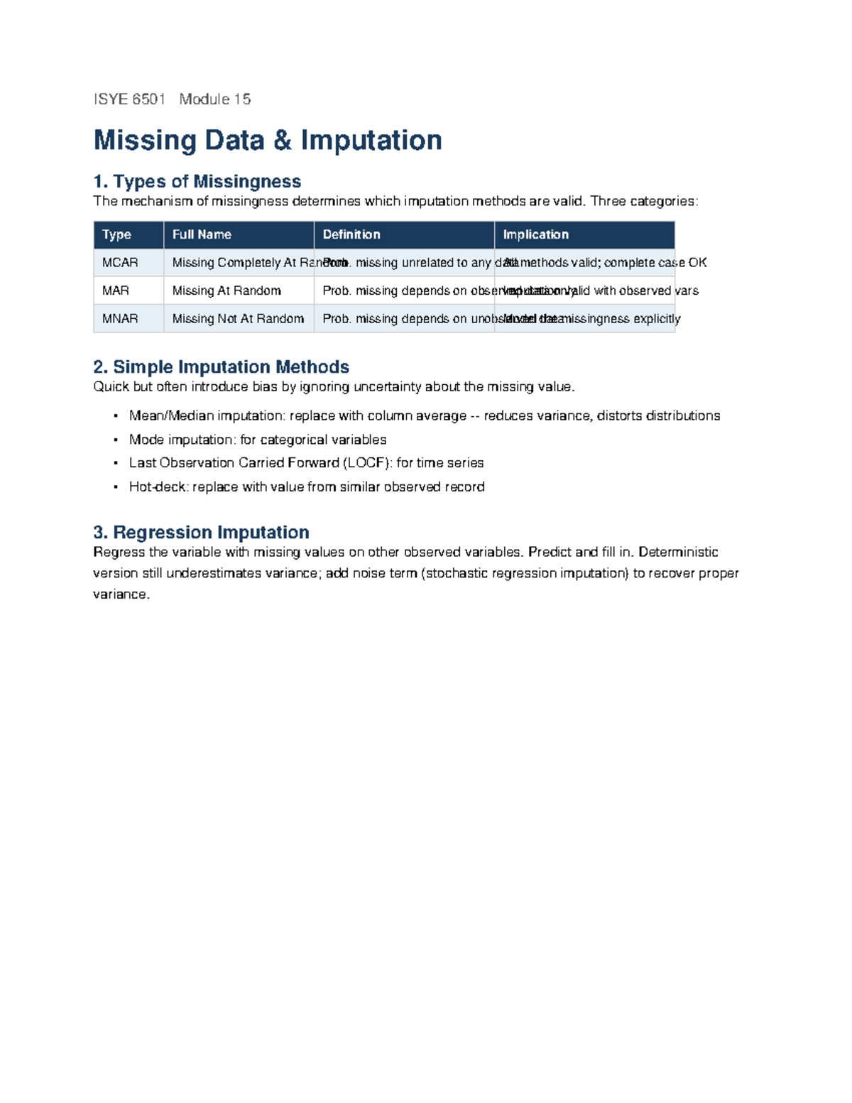 ISYE 6501 Module 15: Understanding Missing Data Imputation Techniques ...
