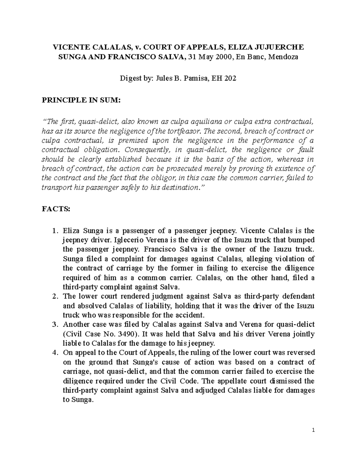 Calalas vs. CA (2000) Digest by Pamisa - EH 202 Analysis of Negligence ...