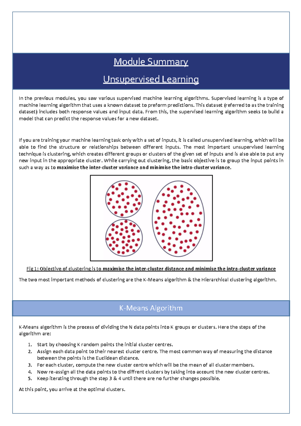 Lecture+Notes+-+Clustering - Module Summary Unsupervised Learning In ...