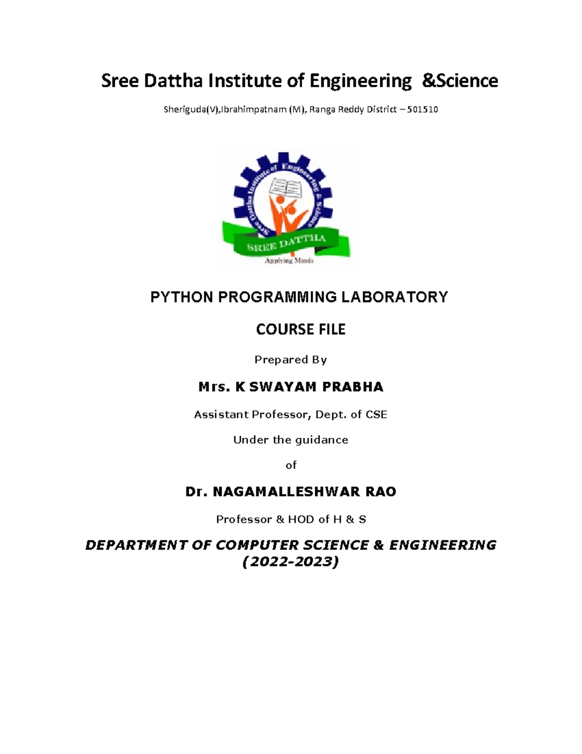 Python lab manual - Sree Dattha Institute of Engineering &Science ...