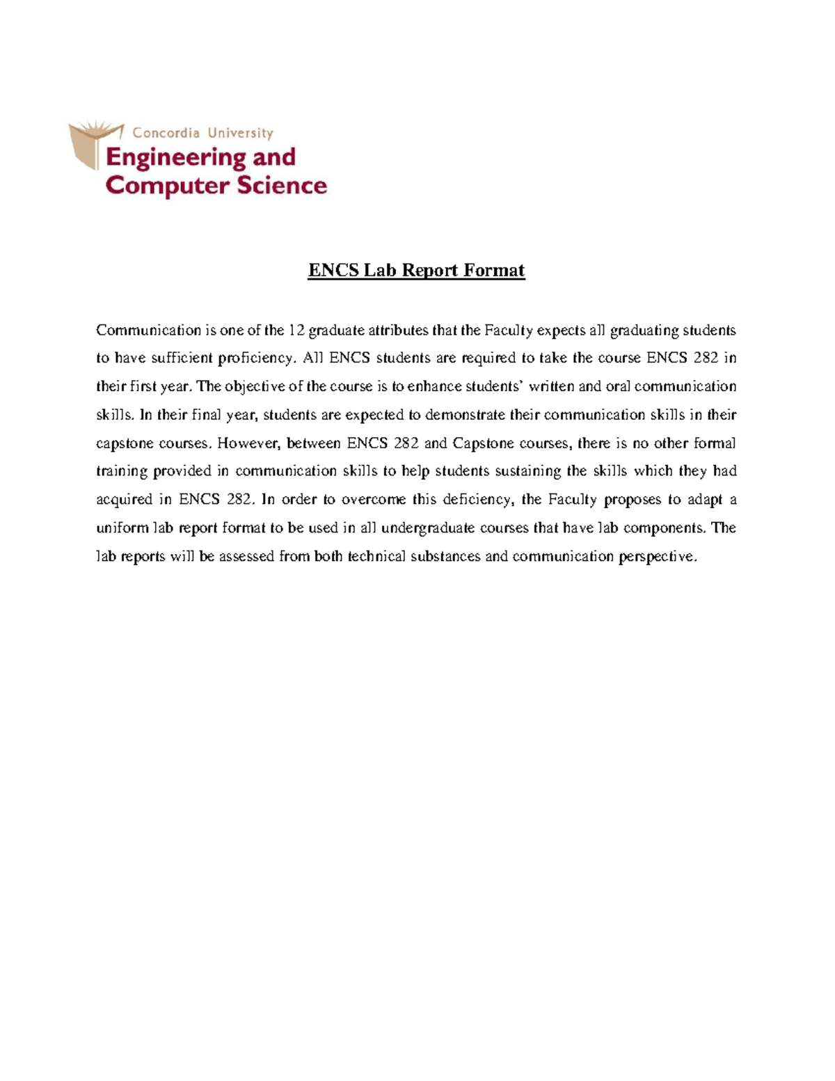 ENCS 282 Lab Report Format Guidelines - 2026 - Studocu
