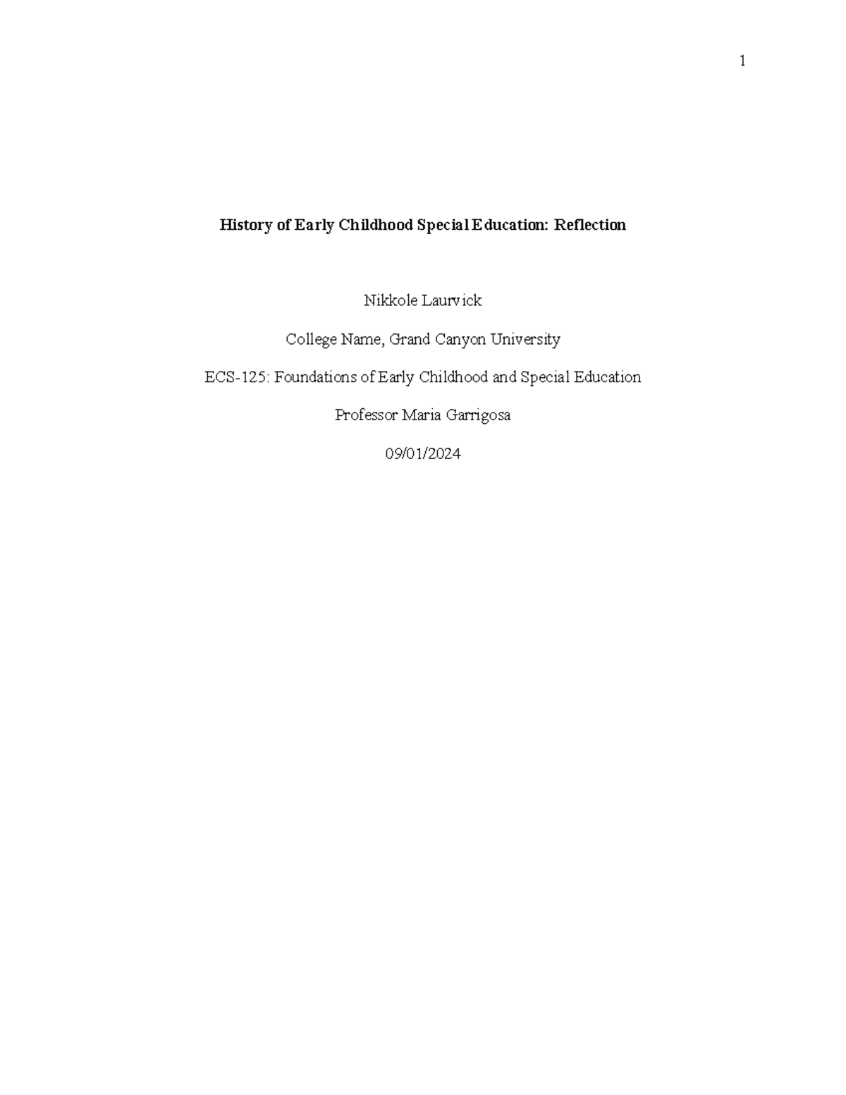 ECS-125: Reflection on the History of Early Childhood Special Ed. - Studocu