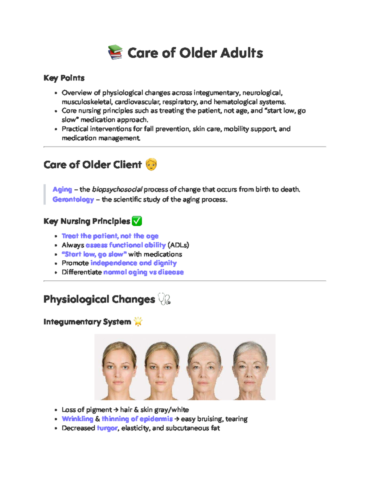 Geriatric Review Notes: Key Points on Aging Physiology and Nursing Care ...
