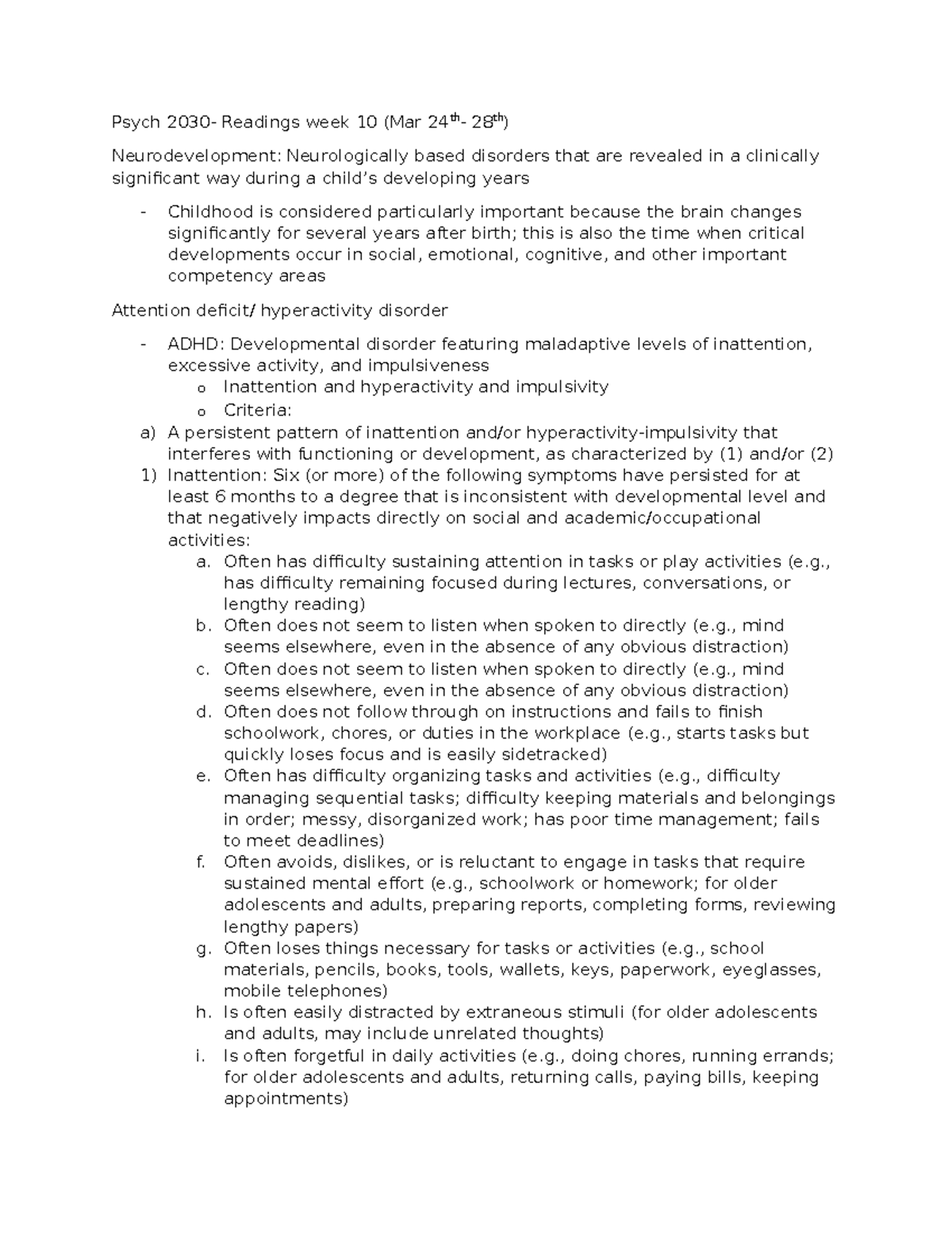Psych 2030 - Readings Week 11: Neurodevelopmental Disorders Overview ...
