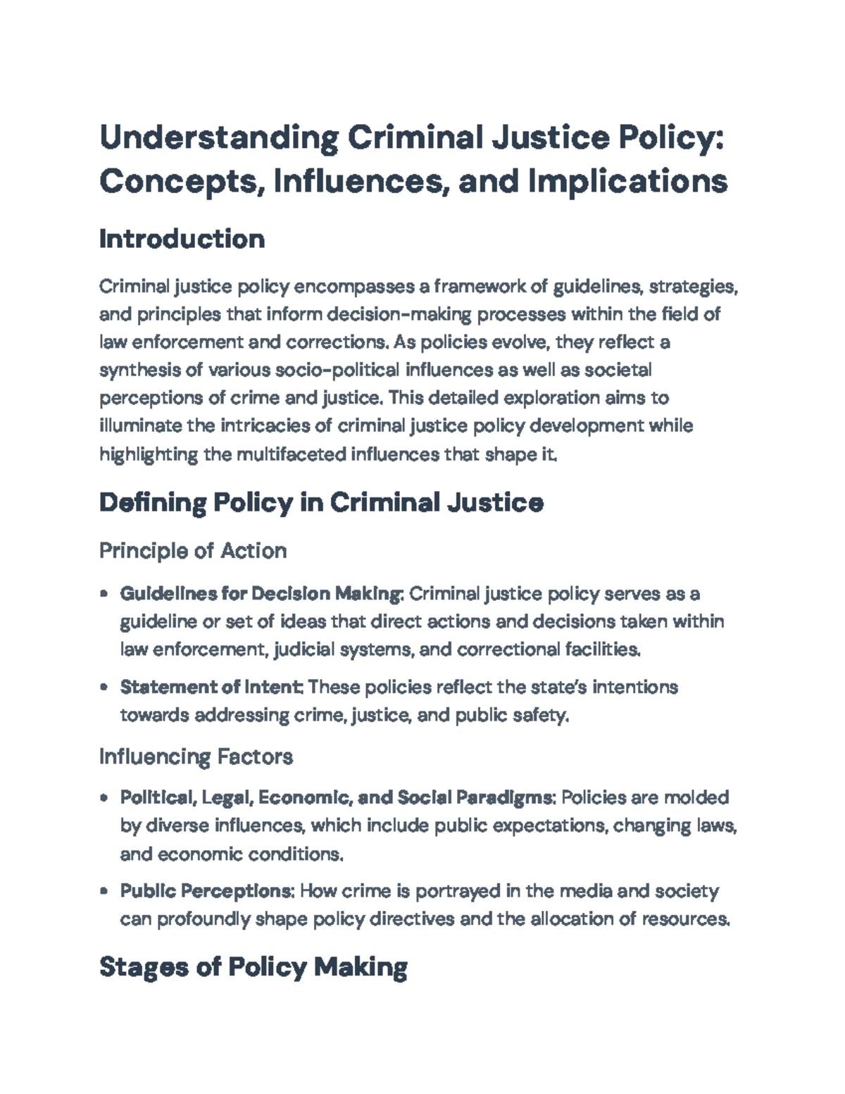 Understanding Criminal Justice Policy: Concepts, Influences ...
