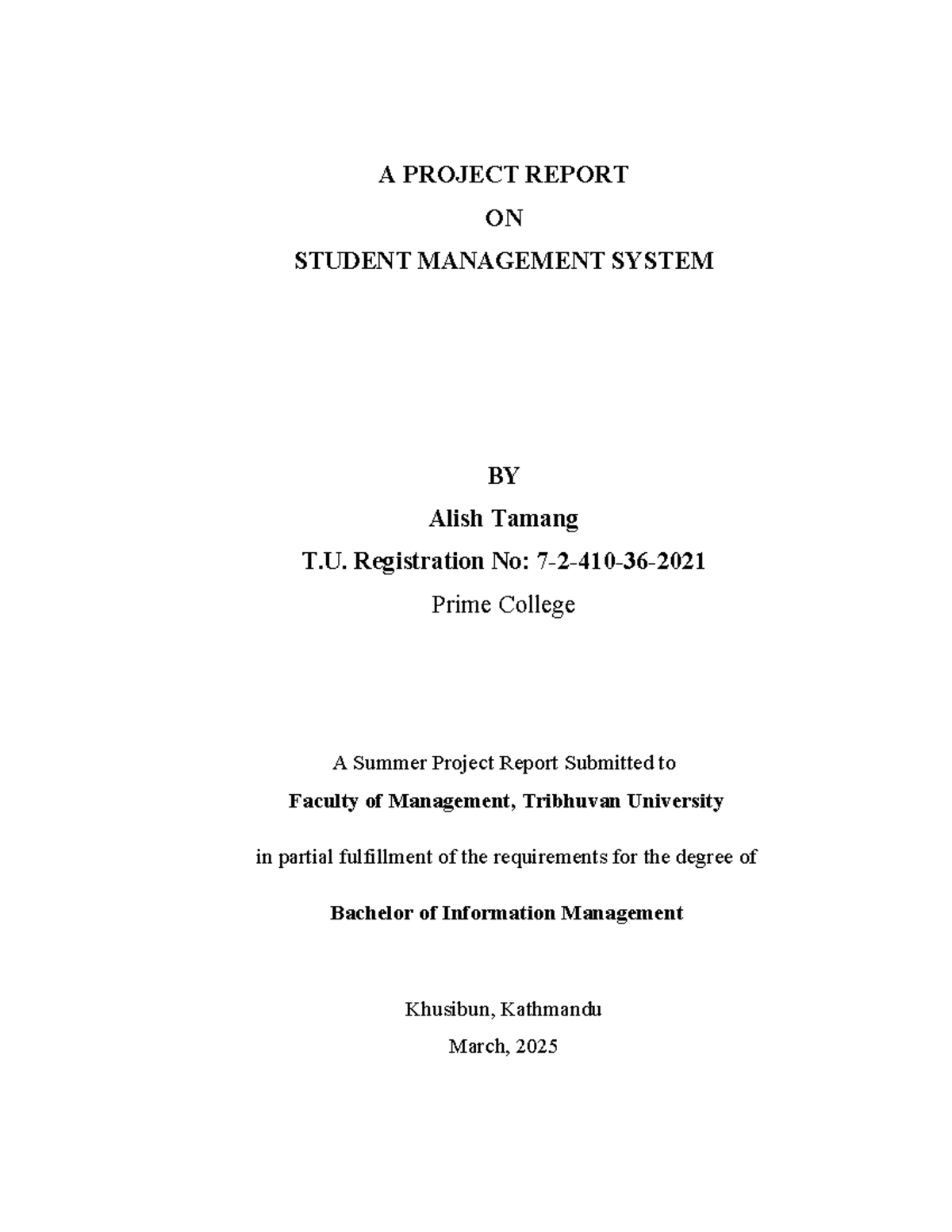 Final Project Report on Student Management System (BIM) - Studocu