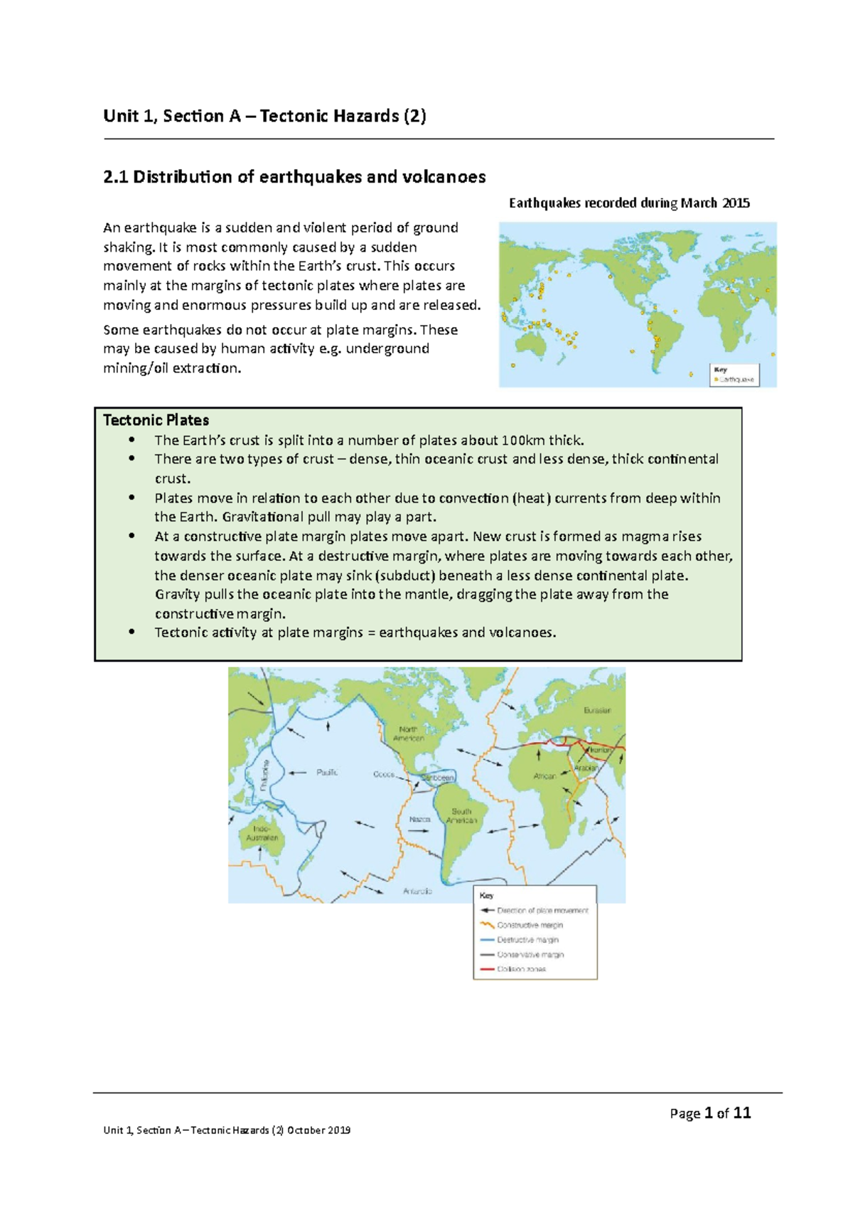 Gcse Geography Tectonic Hazards Revision Notes Oct 2019 Studocu