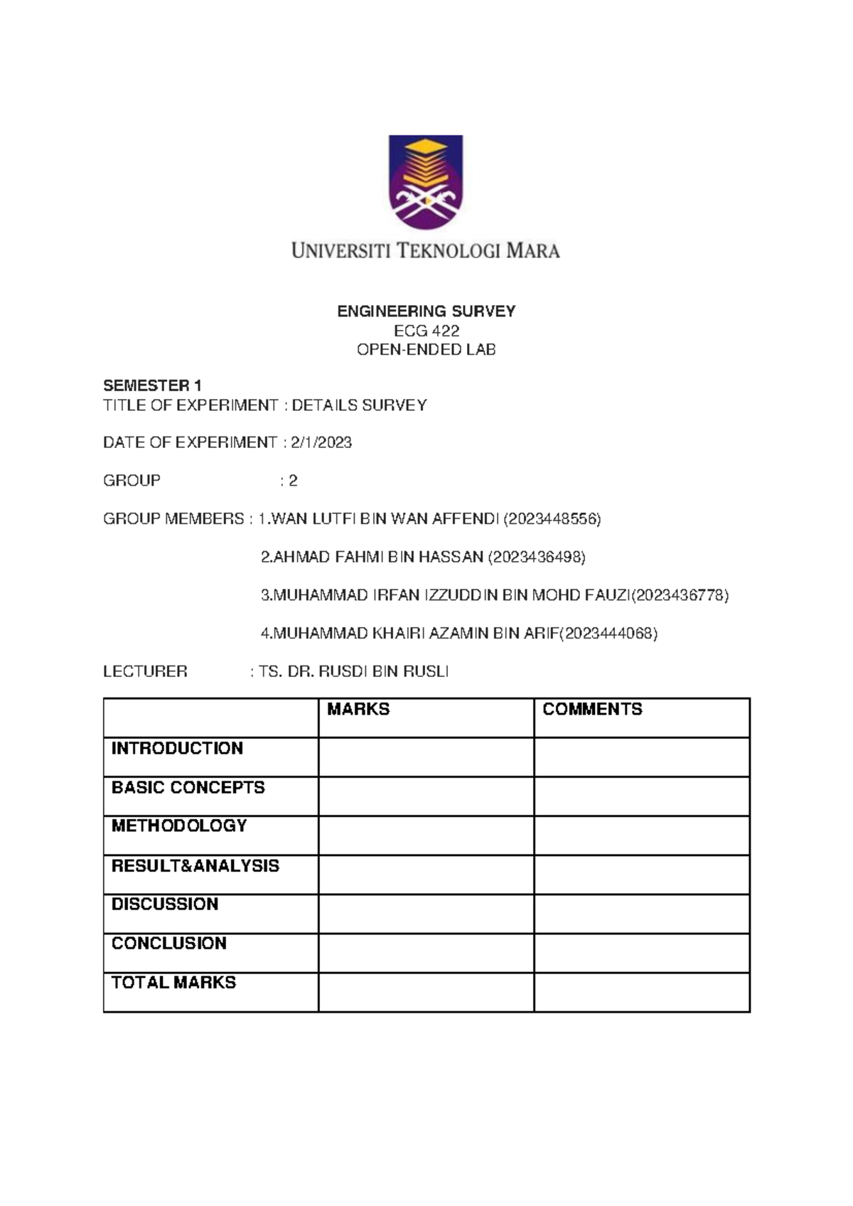 ECG 422 Detailed Survey Report for Open-Ended Lab Experiment - Studocu