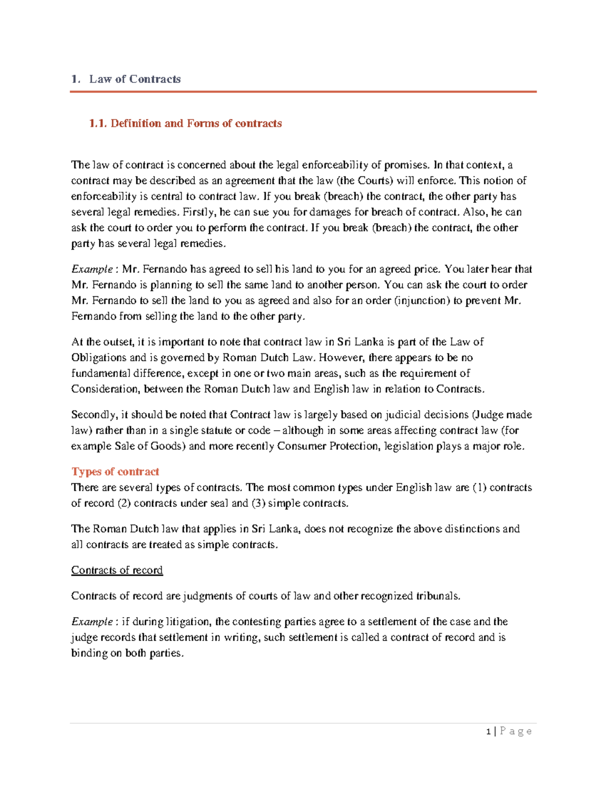 Study notes on contract law - Law of Contracts Definition and Forms of ...