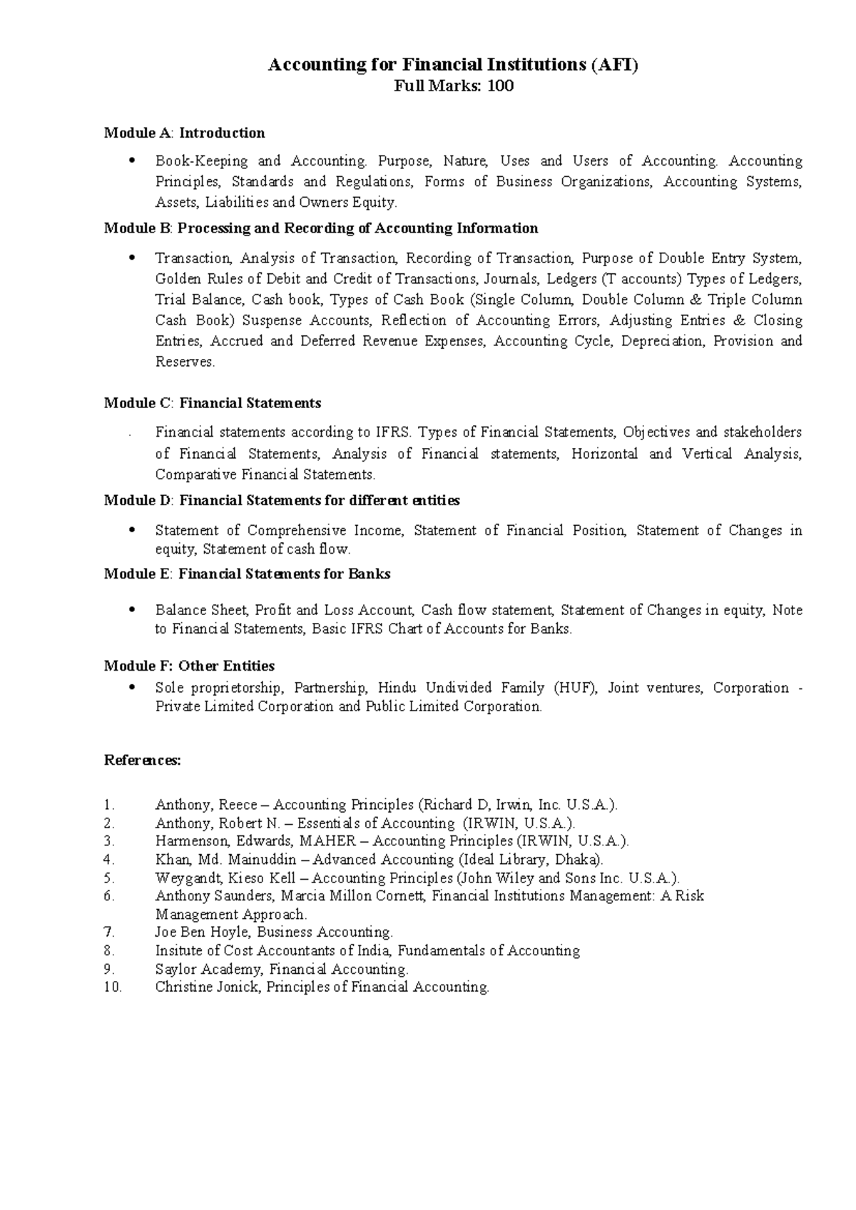 AFI 100 Syllabus: Accounting for Financial Institutions Overview - Studocu