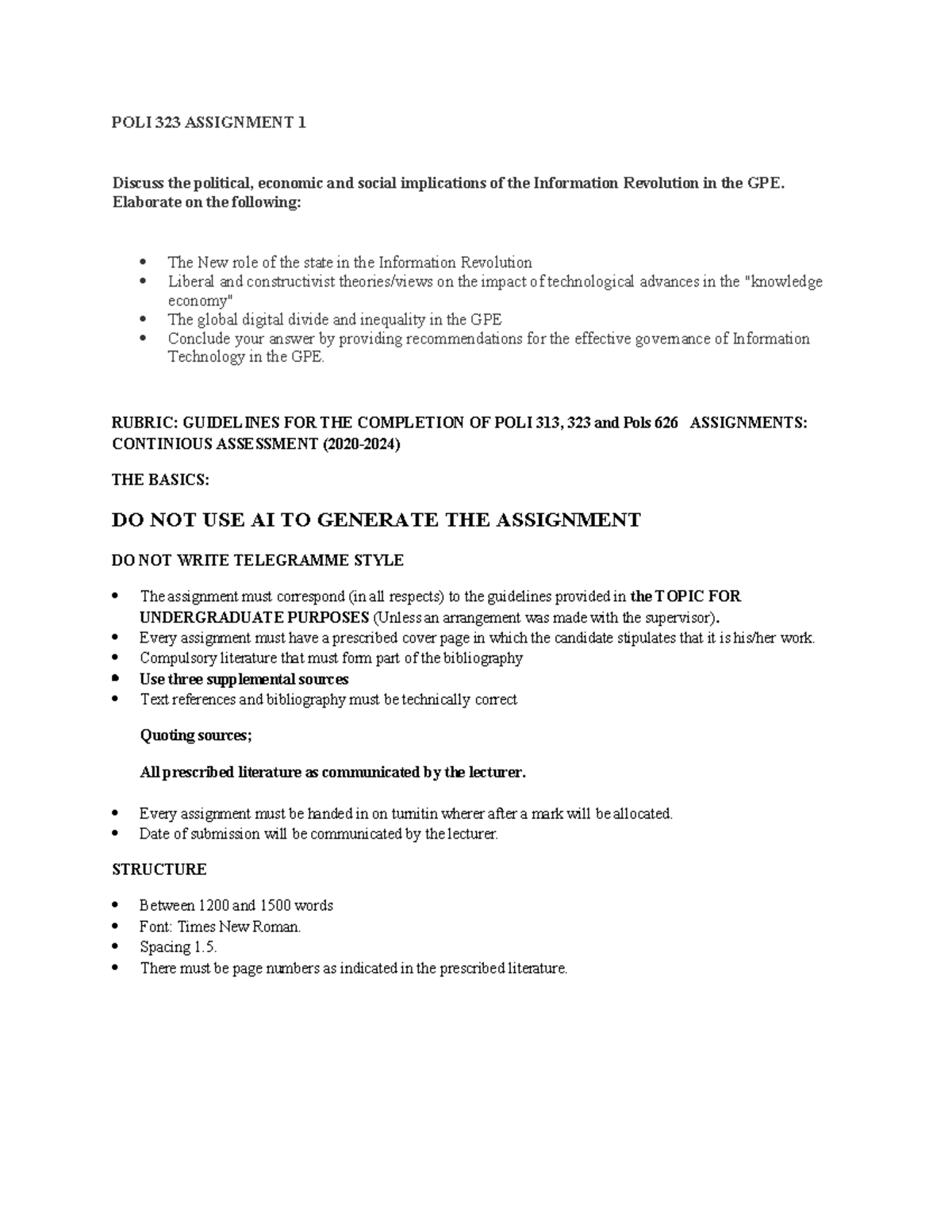 POLI 323 ASSIGNMENT 1: Implications of the Information Revolution in ...