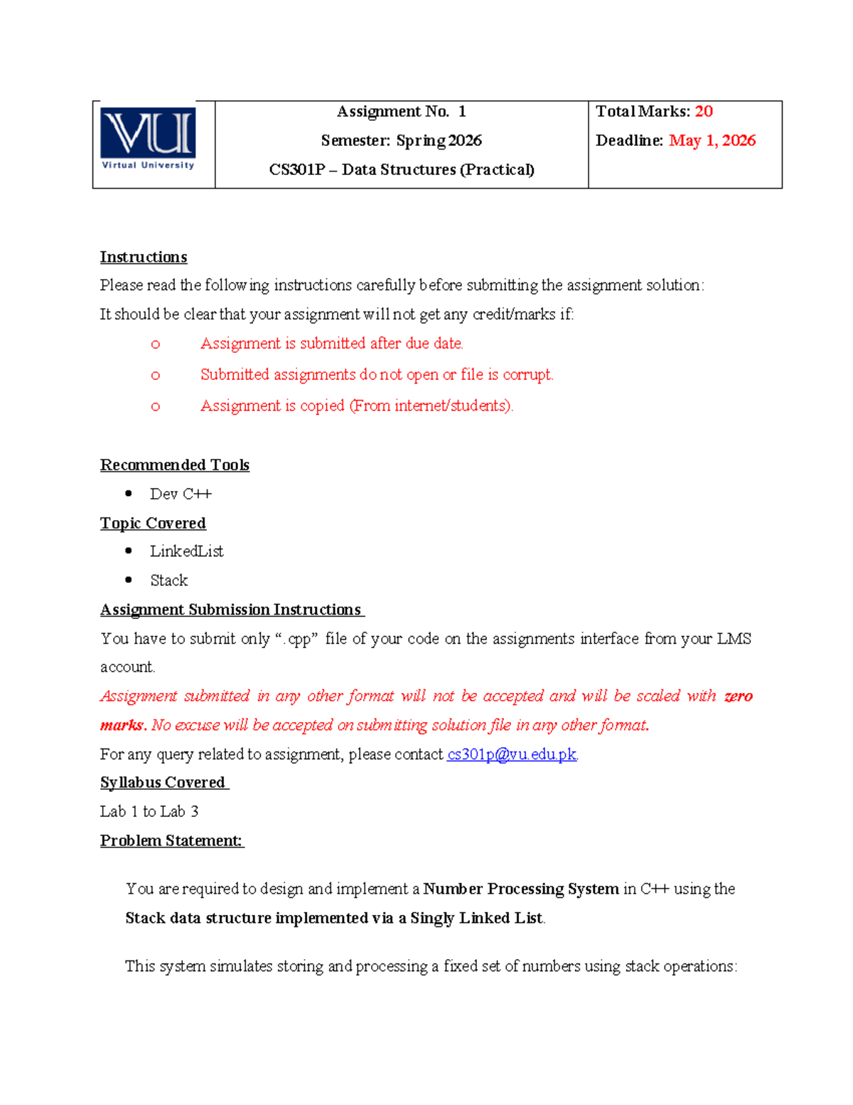CS301P Spring 2026 Assignment 1: Stack Data Structure Implementation ...