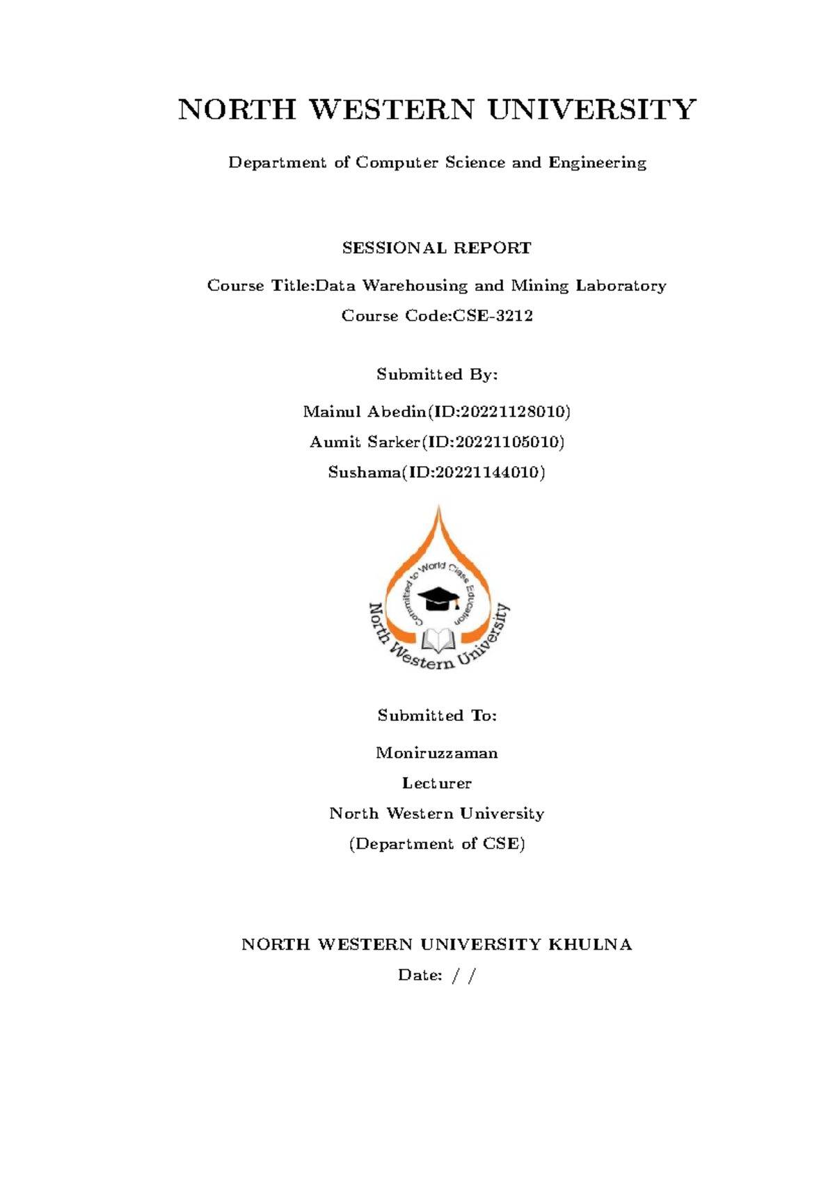 Cover Page - mainul - Operating system - NORTH WESTERN UNIVERSITY ...