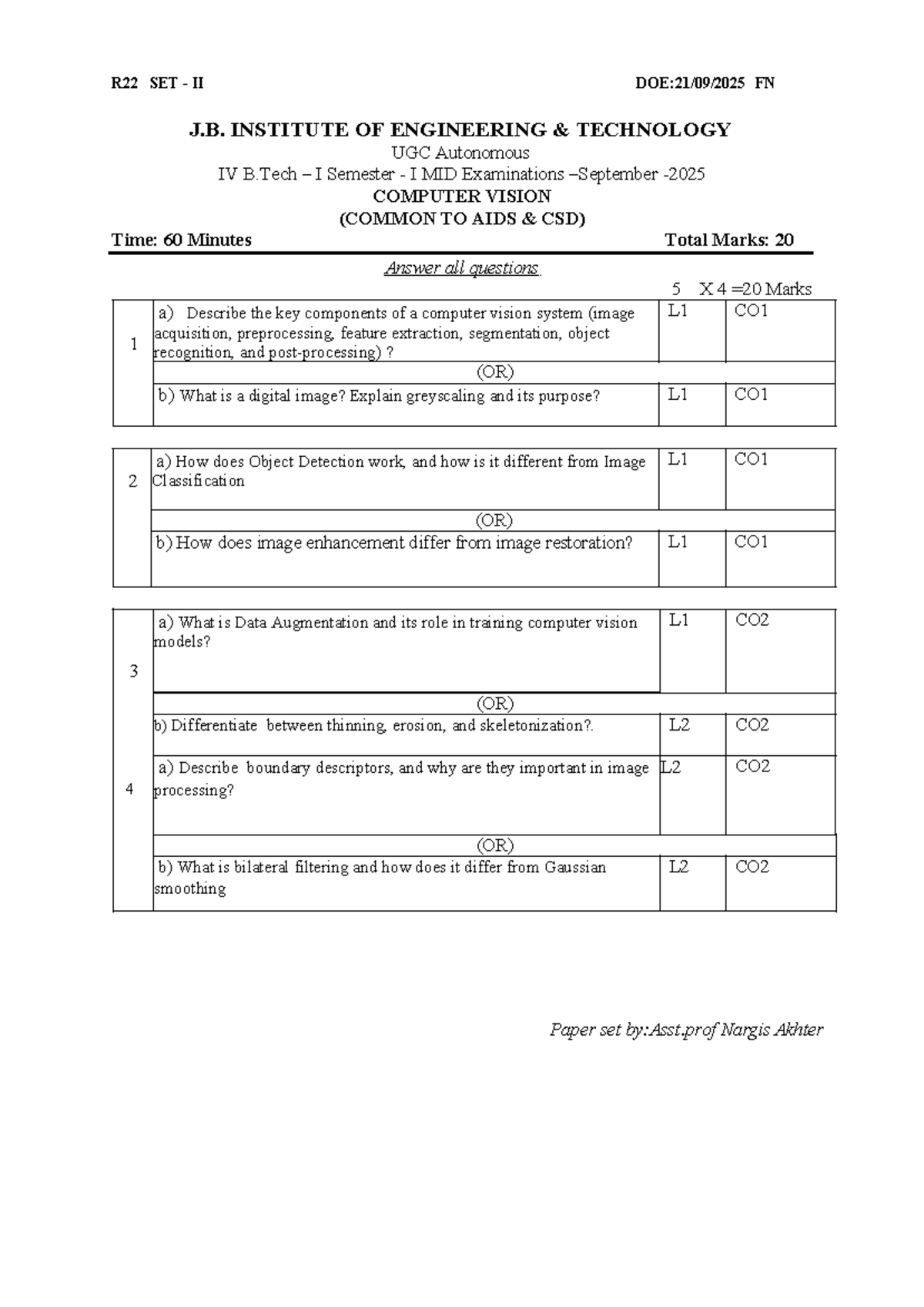 R22 CV MID II Set 2 - Computer Vision Exam Questions - Studocu