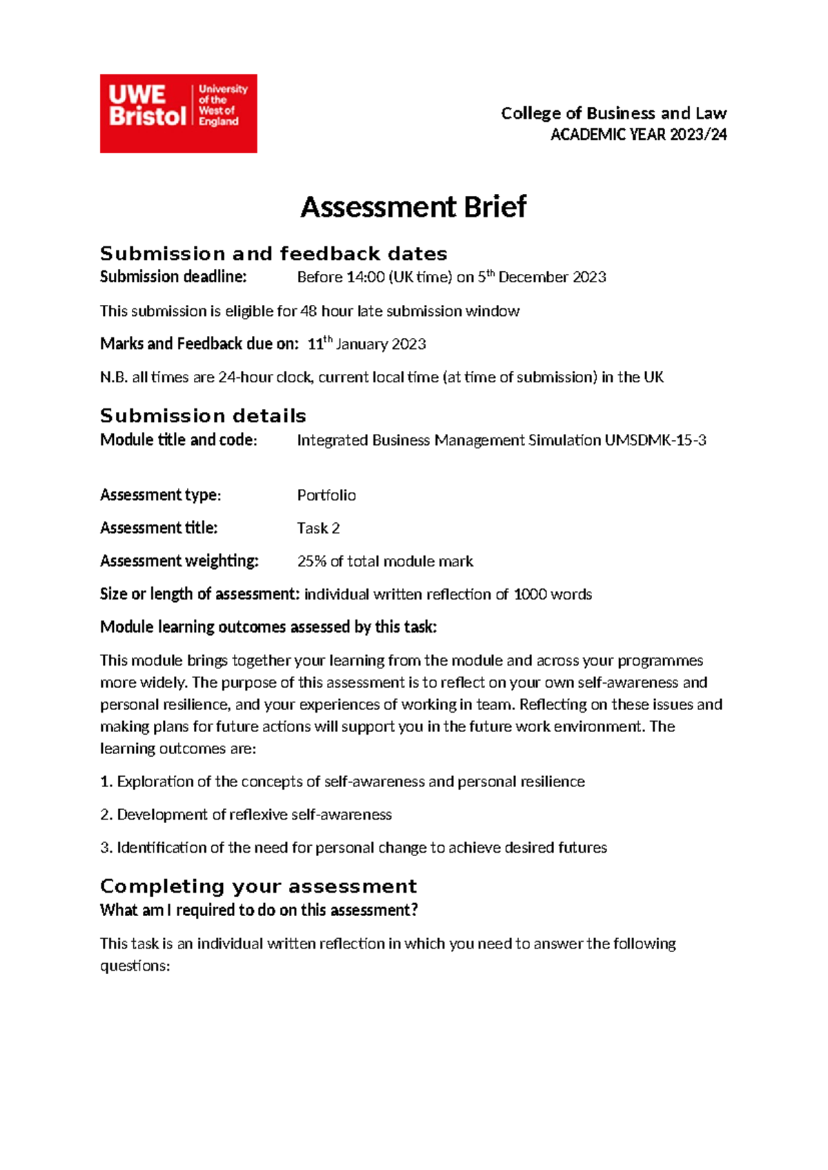 Integrated Business Management Simulation: Task 2 Assessment Brief 2023 ...