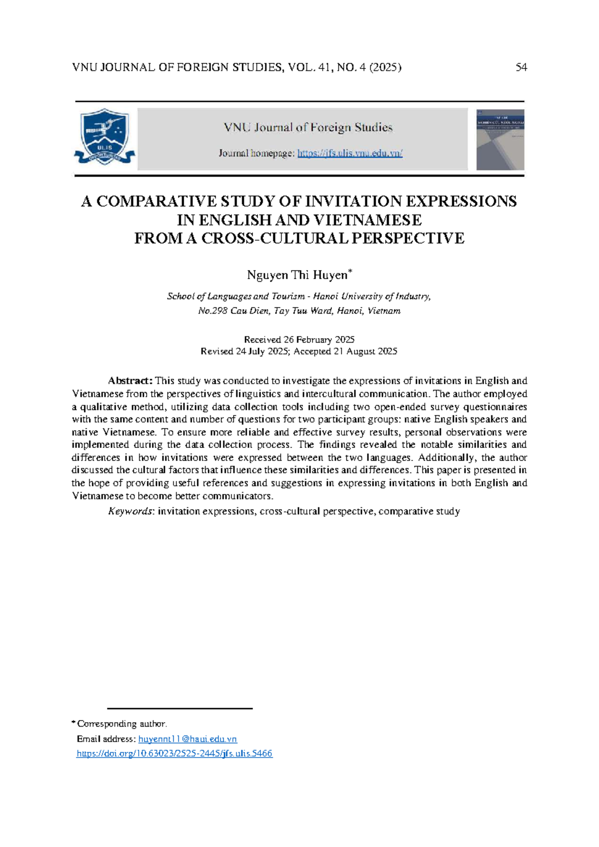 A Comparative Study of Invitation Expressions in English and Vietnamese ...