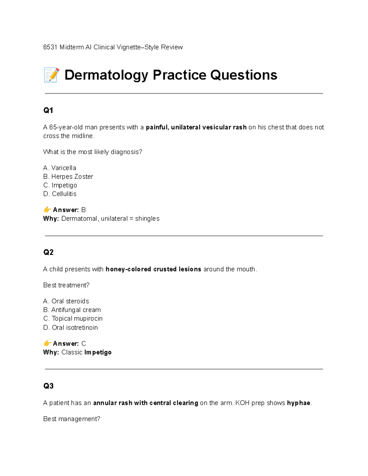 6531 Midterm AI Clinical Vignette Review: Dermatology Practice ...