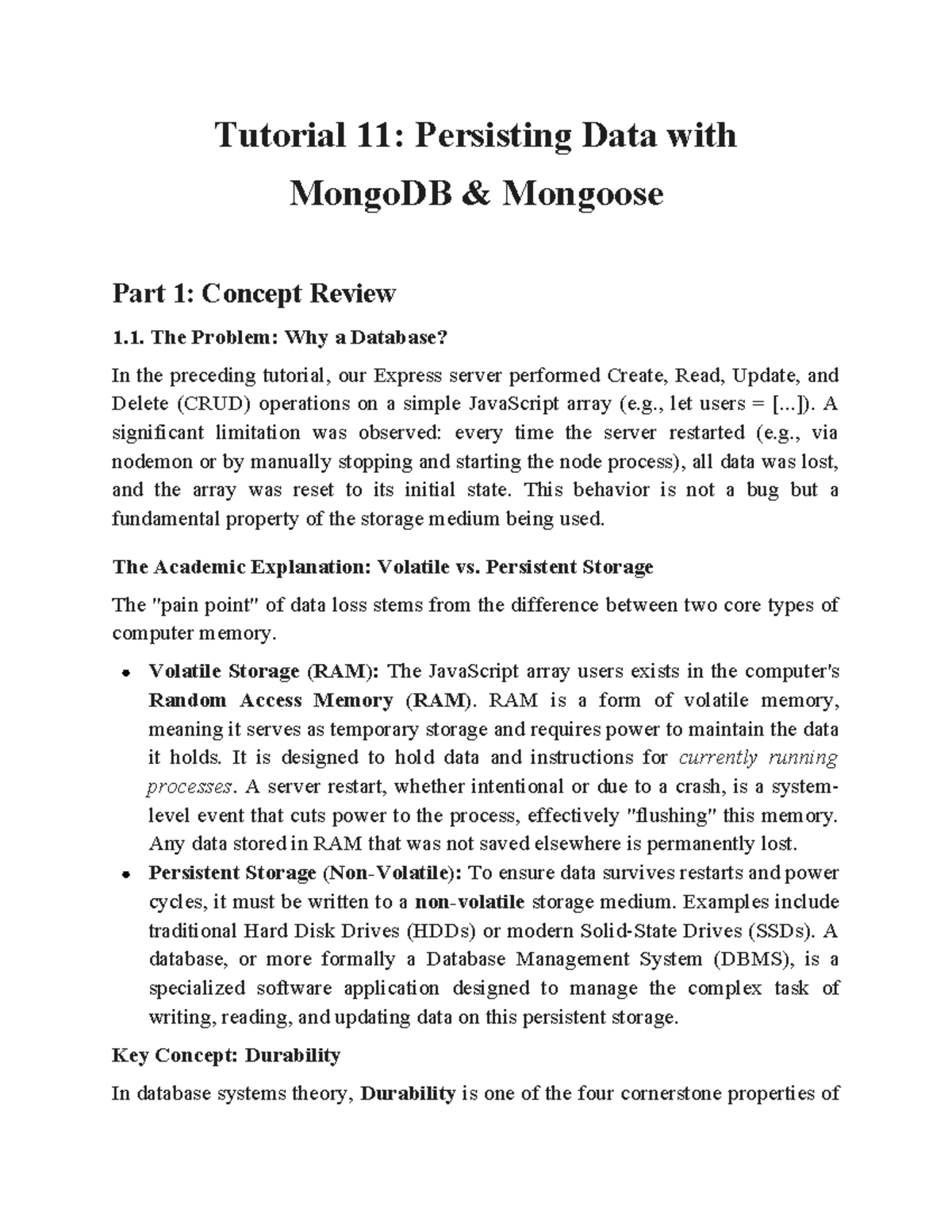 Tutorial 11: Persisting Data with MongoDB & Mongoose Overview - Studocu