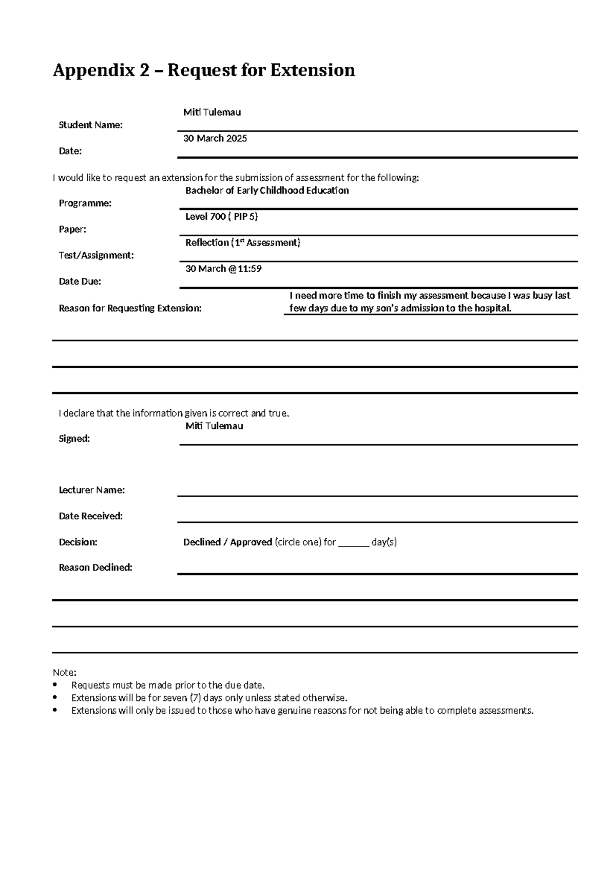 Request for Extension form 2020 - Appendix 2 – Request for Extension ...