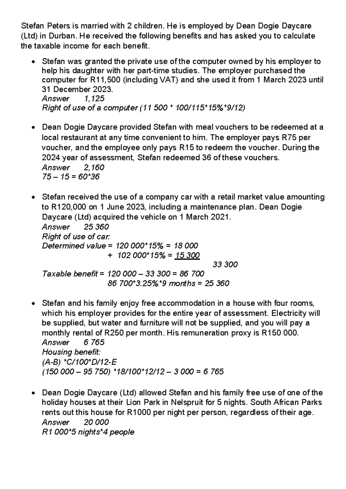 Class Question Solutions: Taxable Income Calculation for Stefan Peters ...