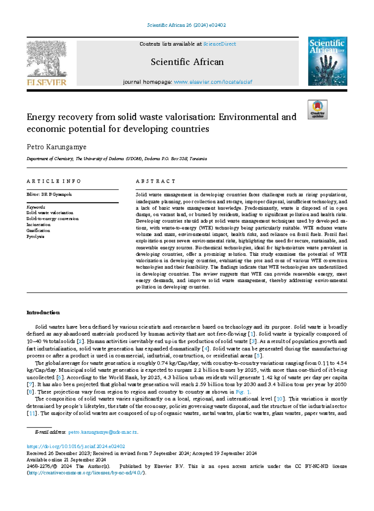 Energy Recovery from Solid Waste Valorisation: A Study on Developing ...