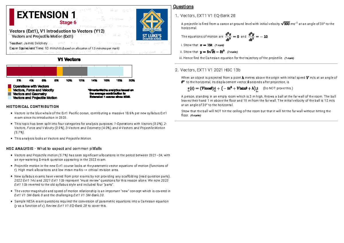 HSC Questions on Projectile Motion and Vectors (EXT1) - Studocu