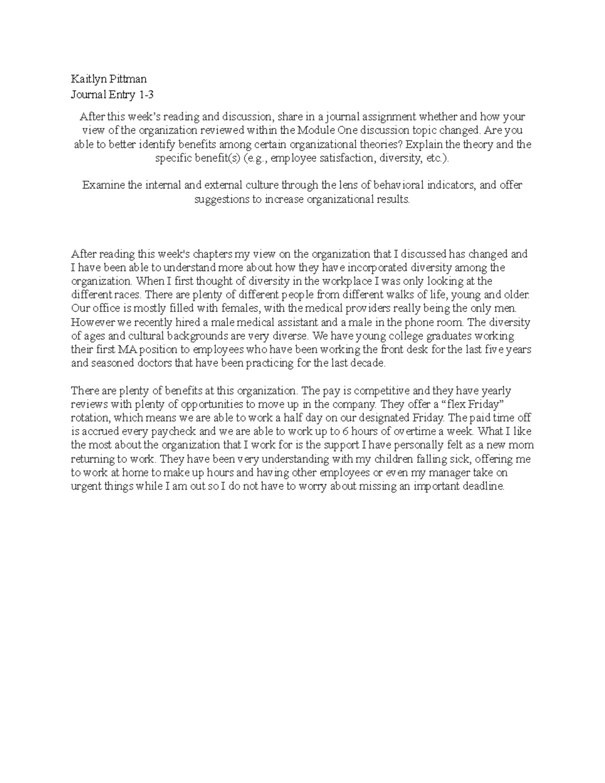Journal Entry 1-3 OB: Insights on Org Structure & Culture Benefits ...