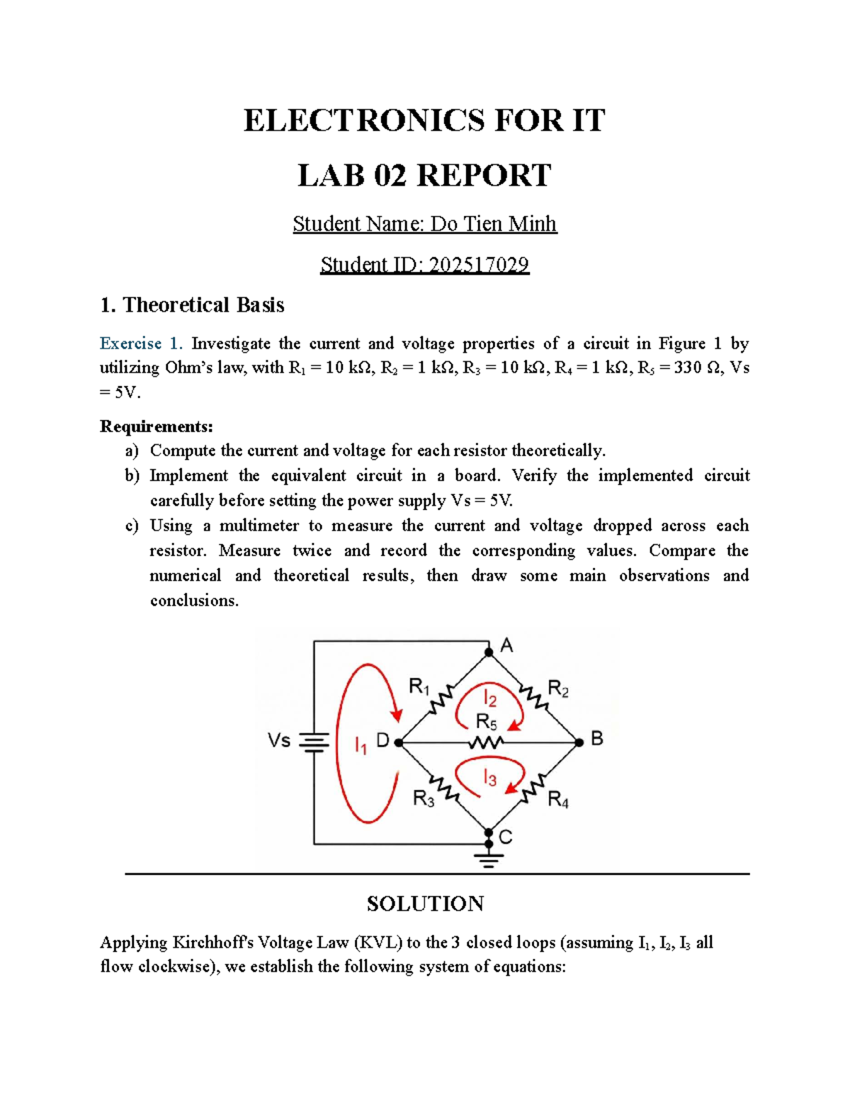 ELECTRONICS FOR IT LAB 02: Current & Voltage Analysis Report - Studocu