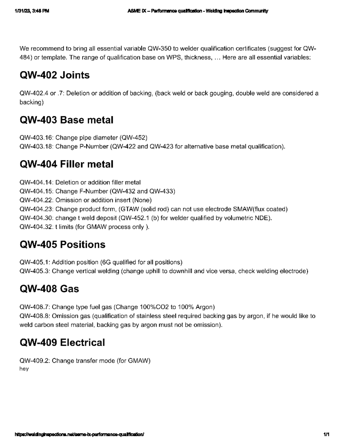 ASME IX WPS Standards for Welder Qualification Variables - Studeersnel