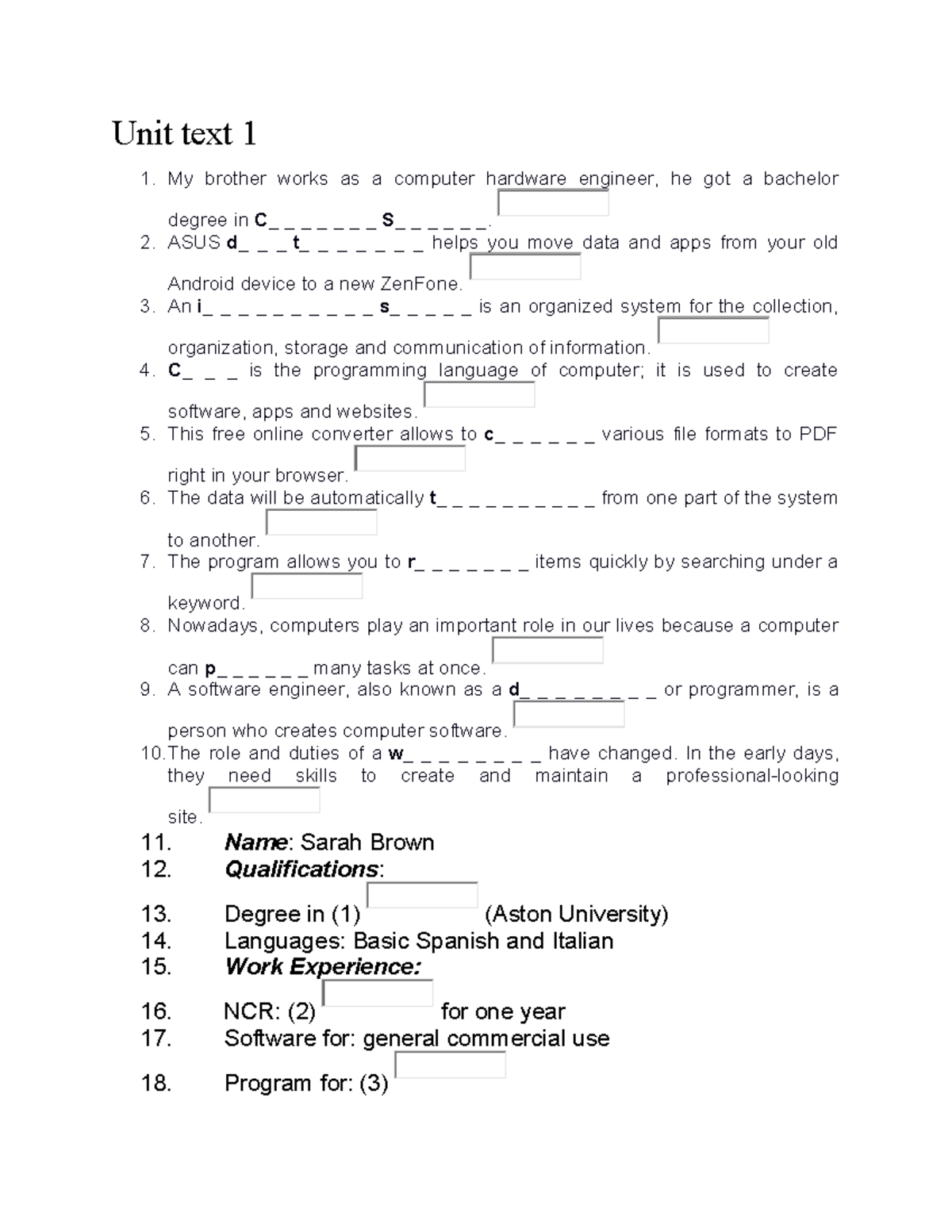 Unit Text 1 & 2: Computer Hardware and Memory Concepts - Studocu