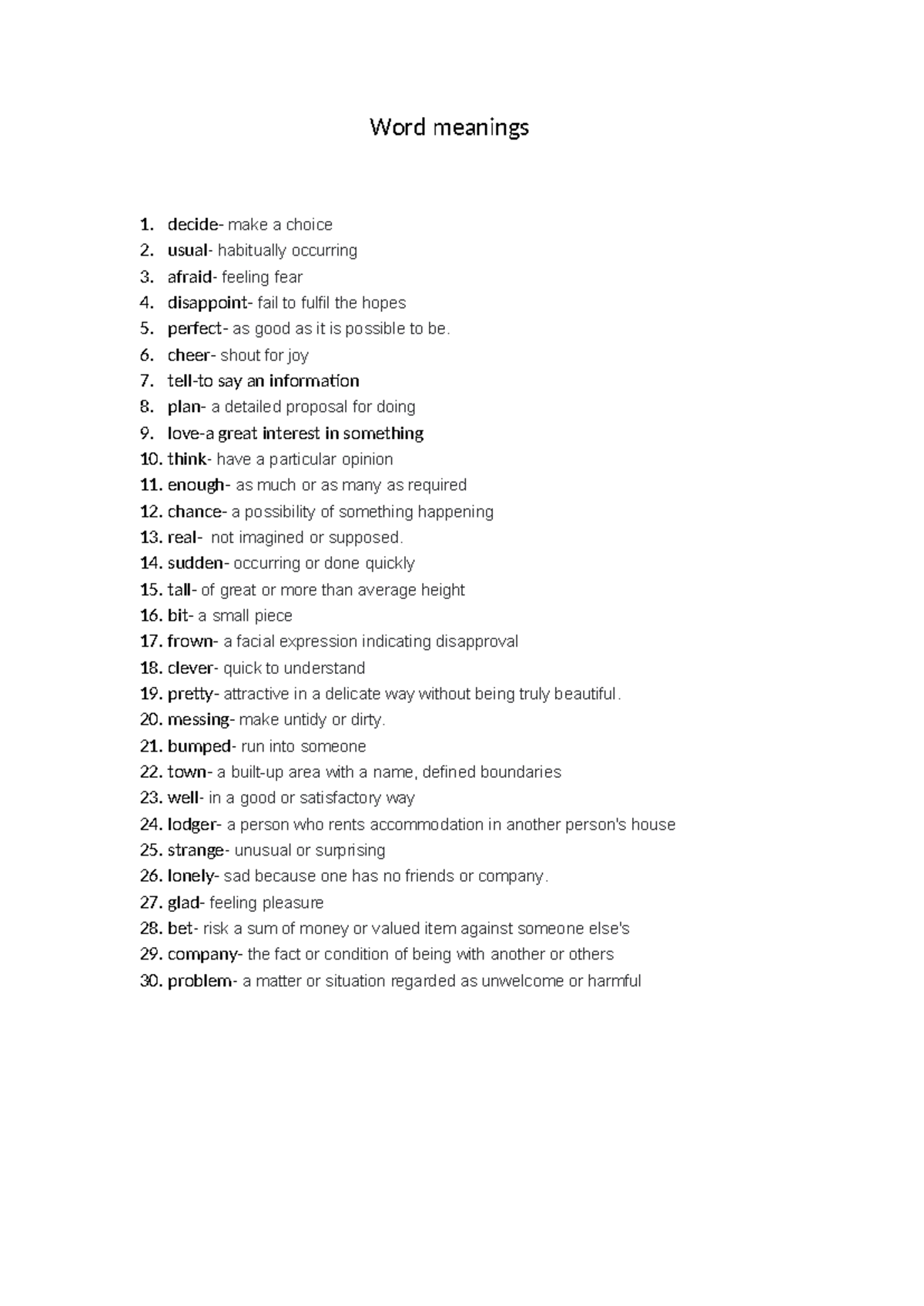 Word Meanings: Vocabulary List 1 for Language Studies - Studocu