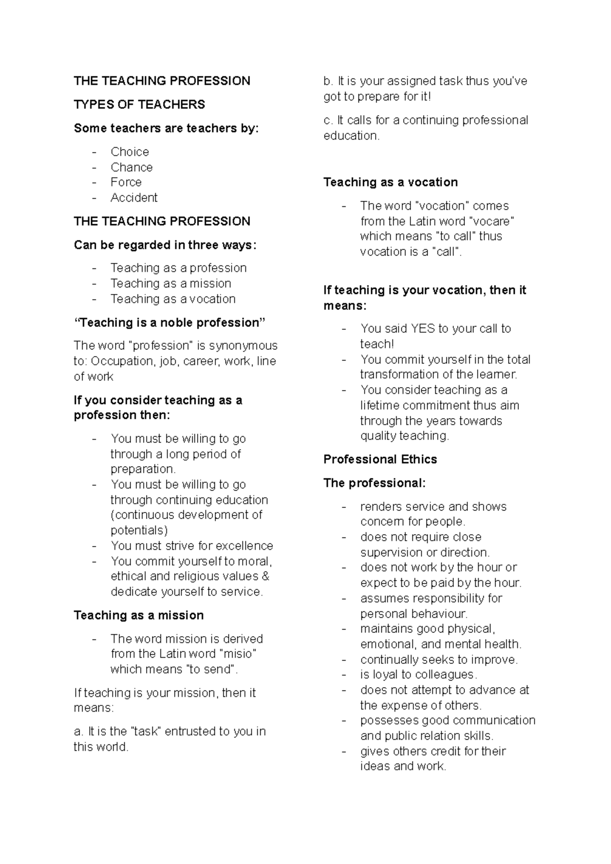 EDUC 101: Comprehensive Review on the Teaching Profession - Studocu