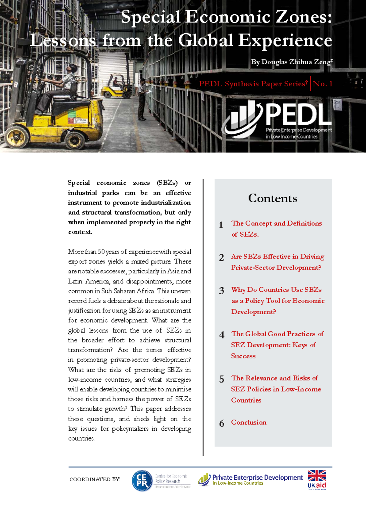 Global Lessons on Special Economic Zones: PEDL Synthesis Paper No. 1 ...