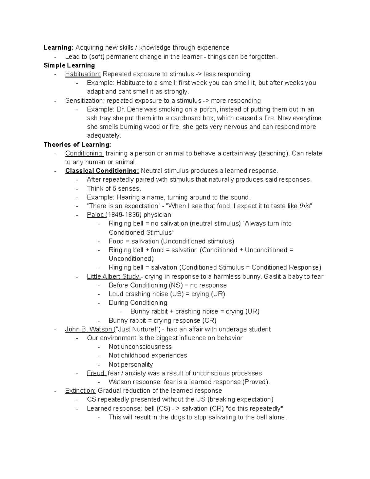 Psych Test #3: Learning Theories & Conditioning Insights - Studocu