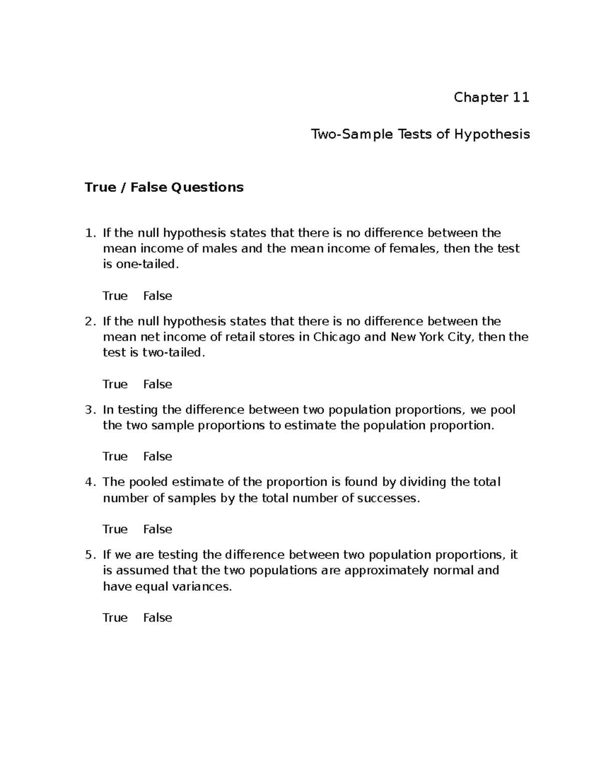 Chapter 11 - Two-Sample Tests of Hypothesis (Ch 1-7 Summary) - Studocu