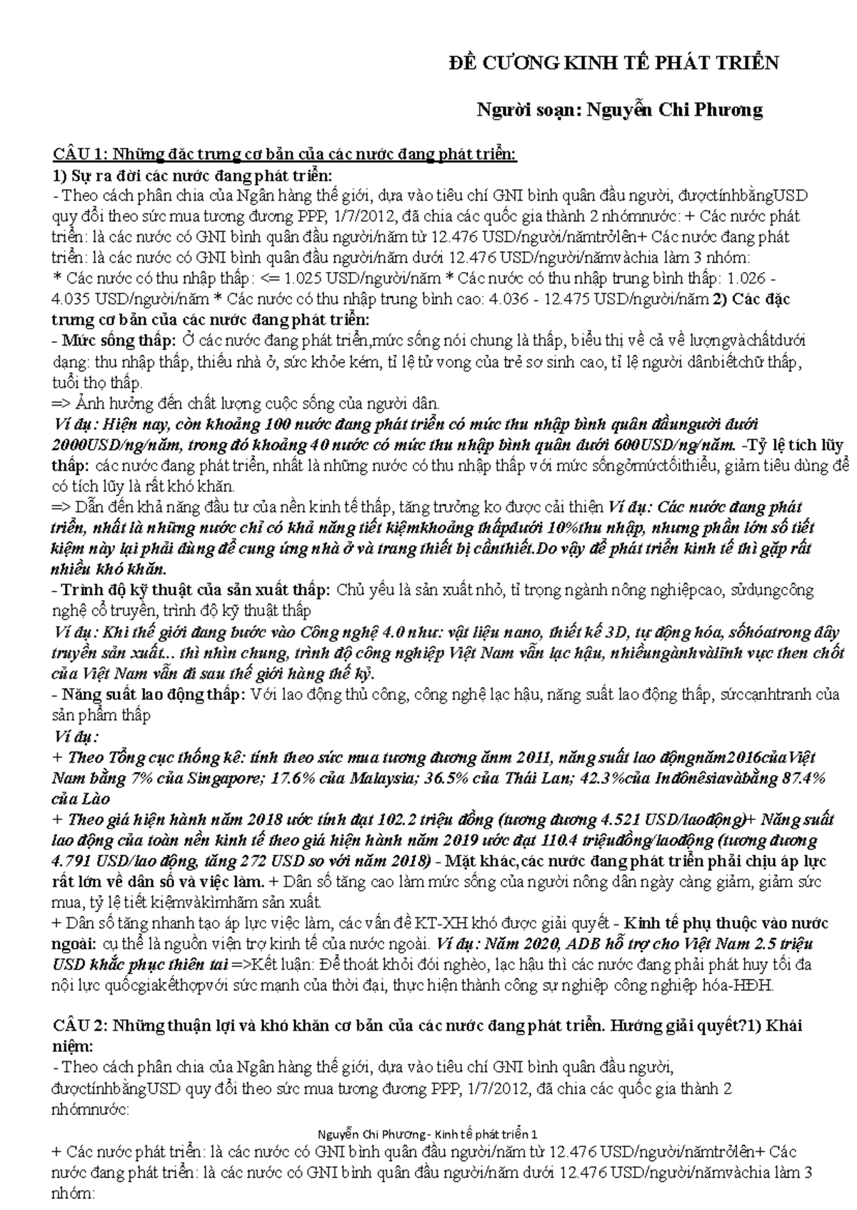TÀI LIỆU LÝ THUYẾT MÔN KINH TẾ PHÁT TRIỂN - Document Preview