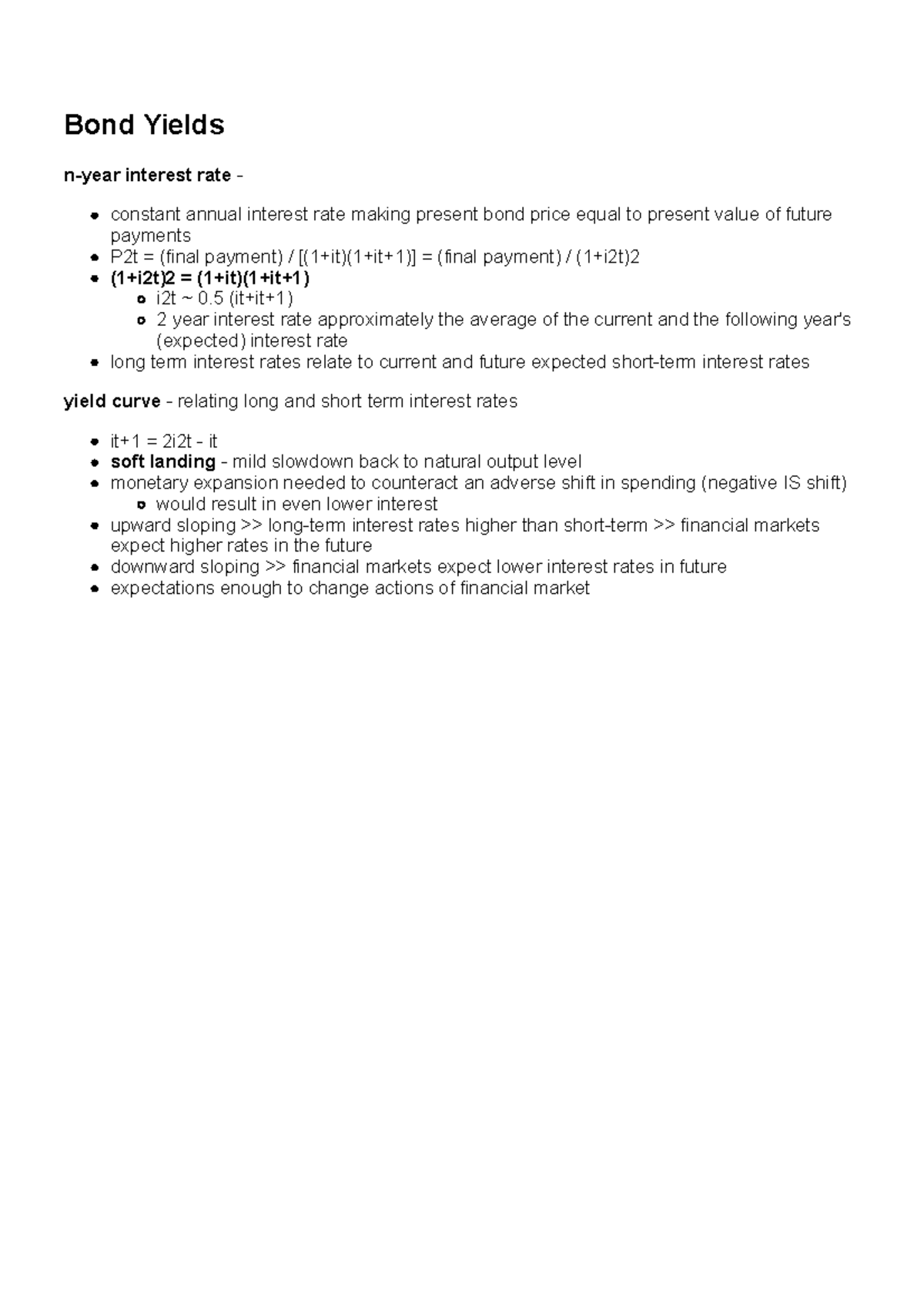 Bond Yields Lecture Notes - Bond Yields n-year interest rate - constant ...
